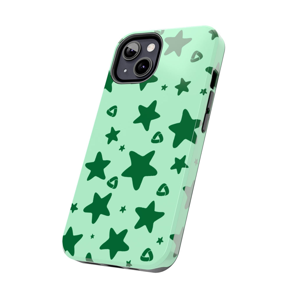 Green Star Pattern Tough Phone Case — Protective Mint & Dark-Green Star Design