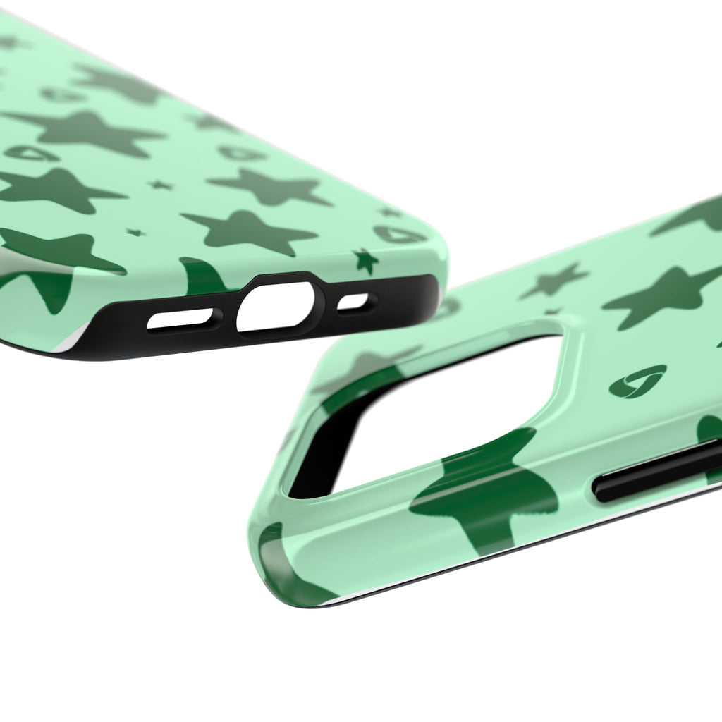 Green Star Pattern Tough Phone Case — Protective Mint & Dark-Green Star Design