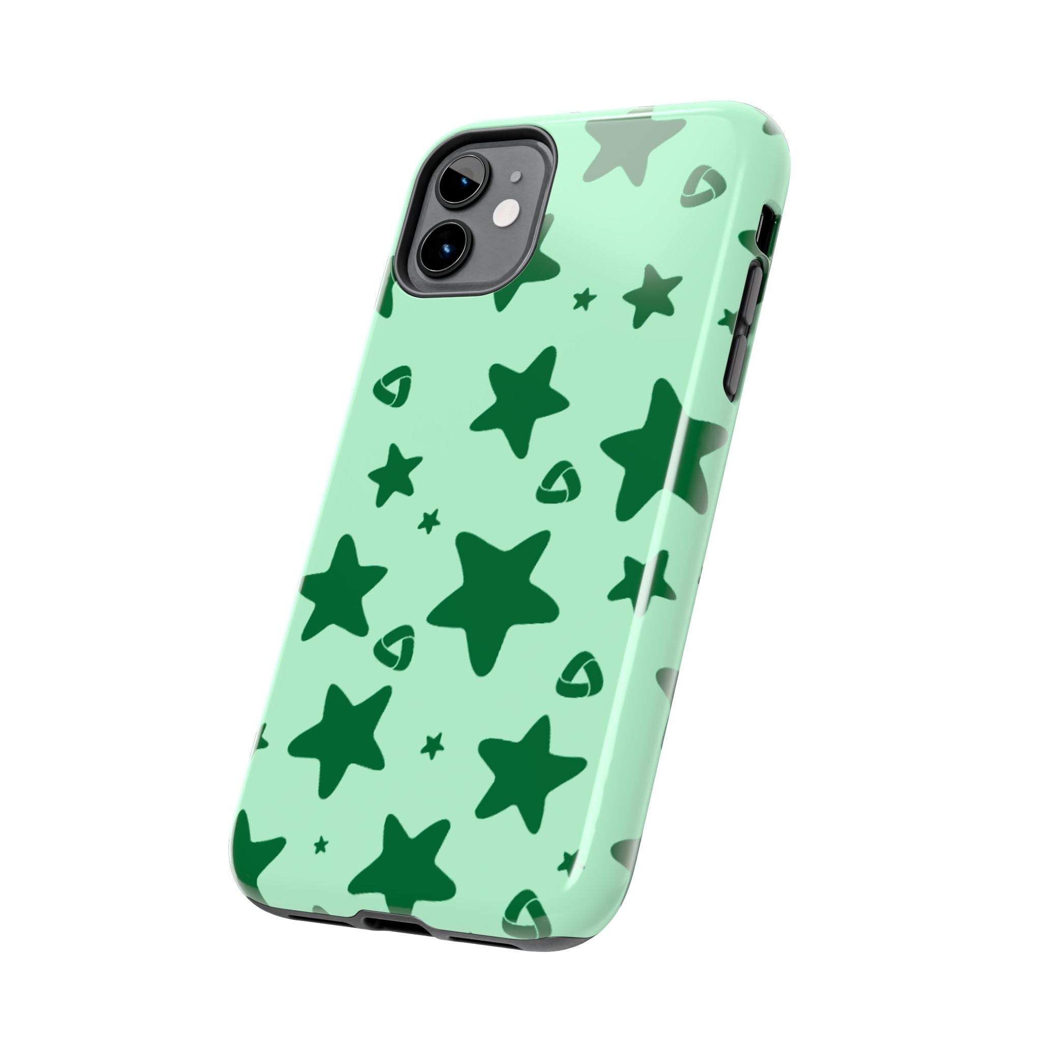 Green Star Pattern Tough Phone Case — Protective Mint & Dark-Green Star Design