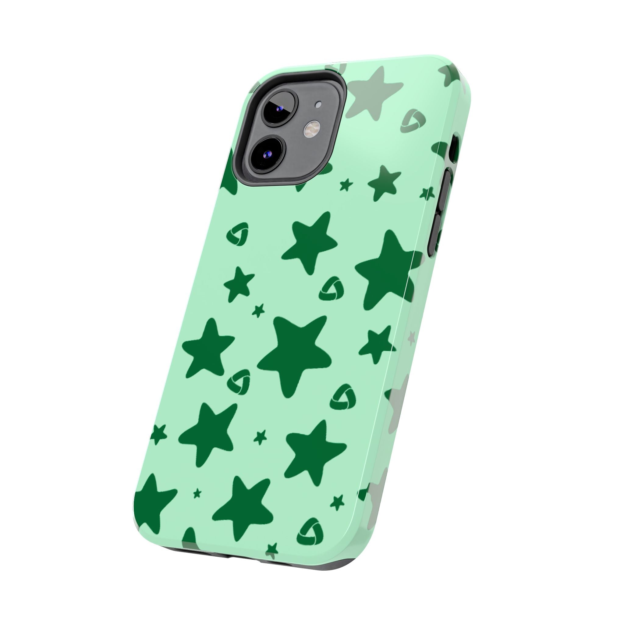 Green Star Pattern Tough Phone Case — Protective Mint & Dark-Green Star Design