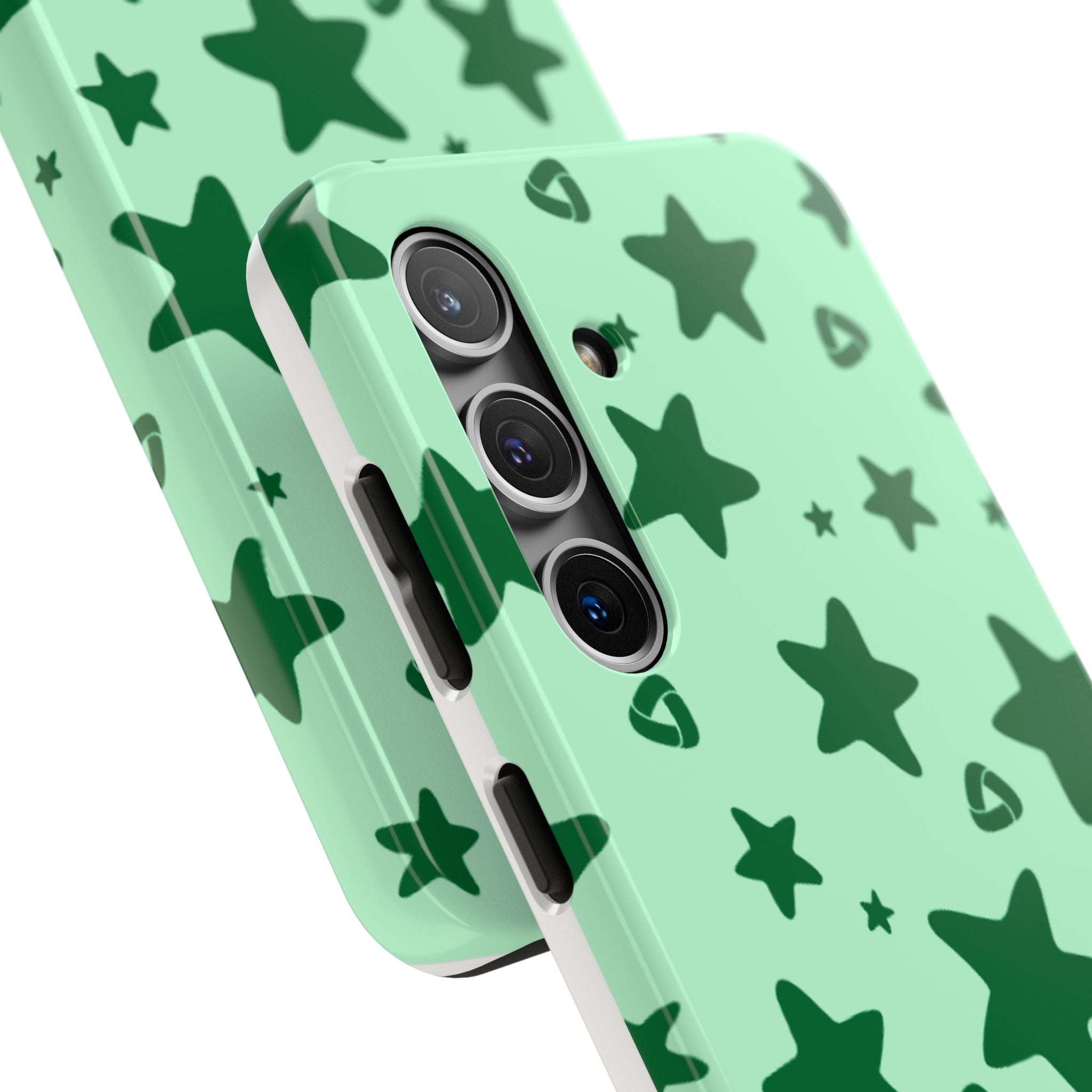 Green Star Pattern Tough Phone Case — Protective Mint & Dark-Green Star Design