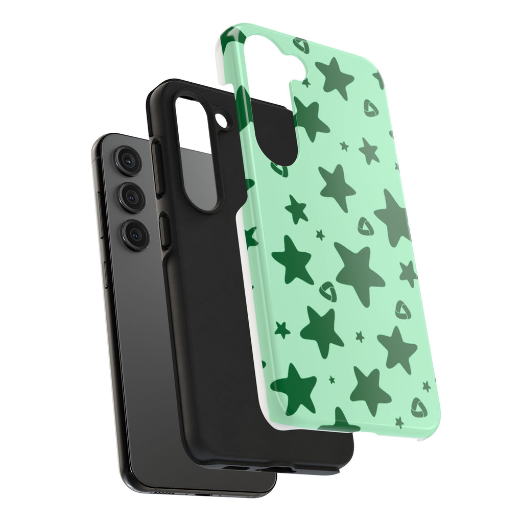 Green Star Pattern Tough Phone Case — Protective Mint & Dark-Green Star Design