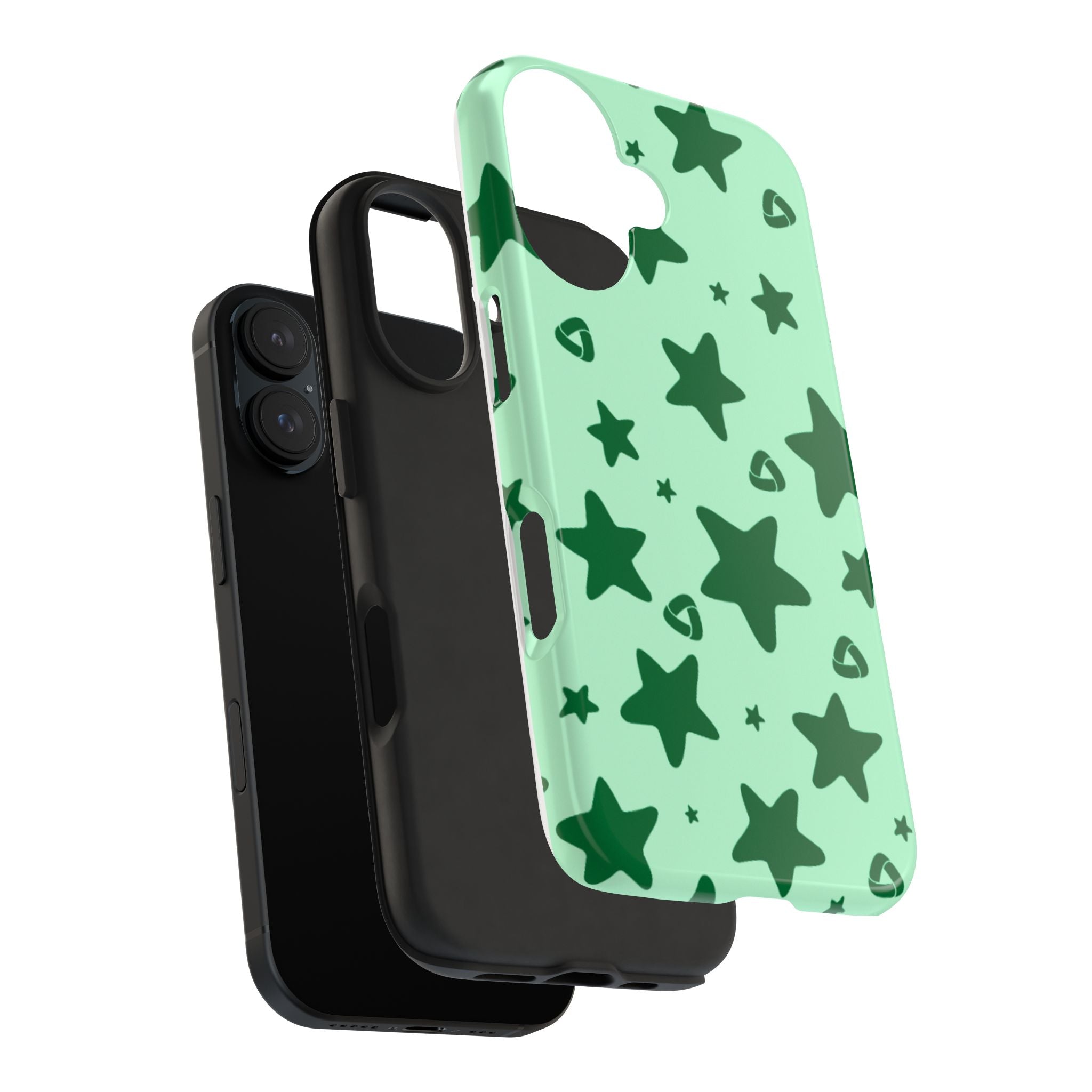 Green Star Pattern Tough Phone Case — Protective Mint & Dark-Green Star Design