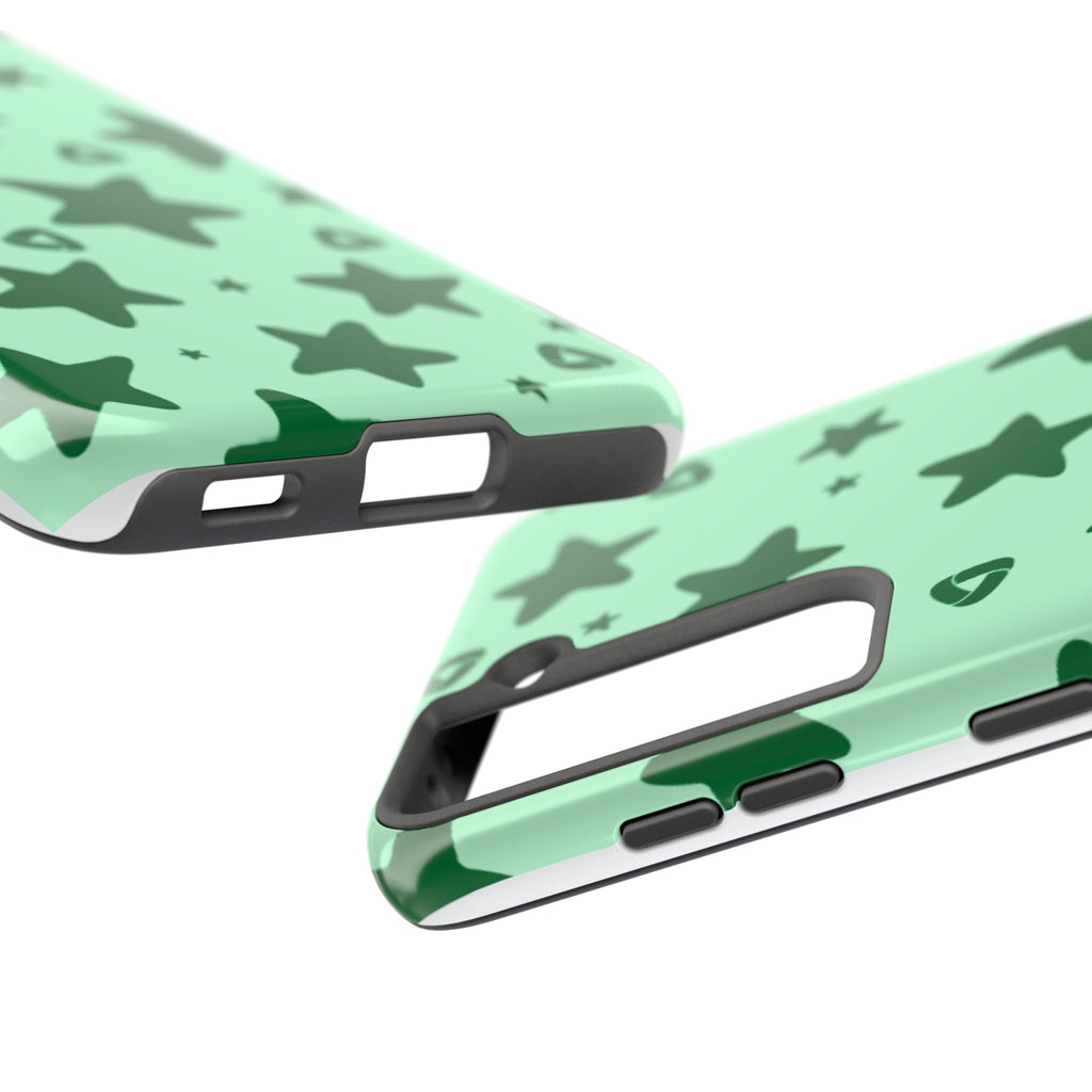 Green Star Pattern Tough Phone Case — Protective Mint & Dark-Green Star Design