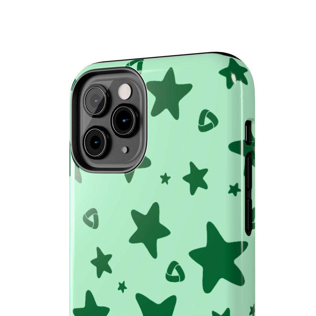 Green Star Pattern Tough Phone Case — Protective Mint & Dark-Green Star Design