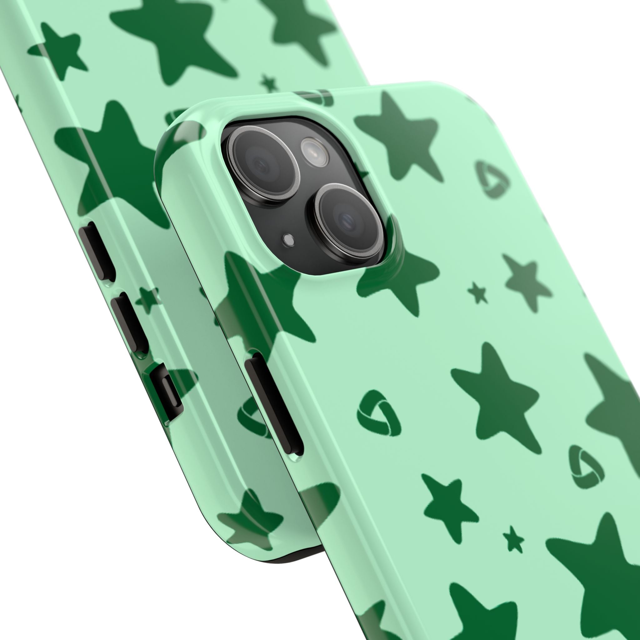 Green Star Pattern Tough Phone Case — Protective Mint & Dark-Green Star Design