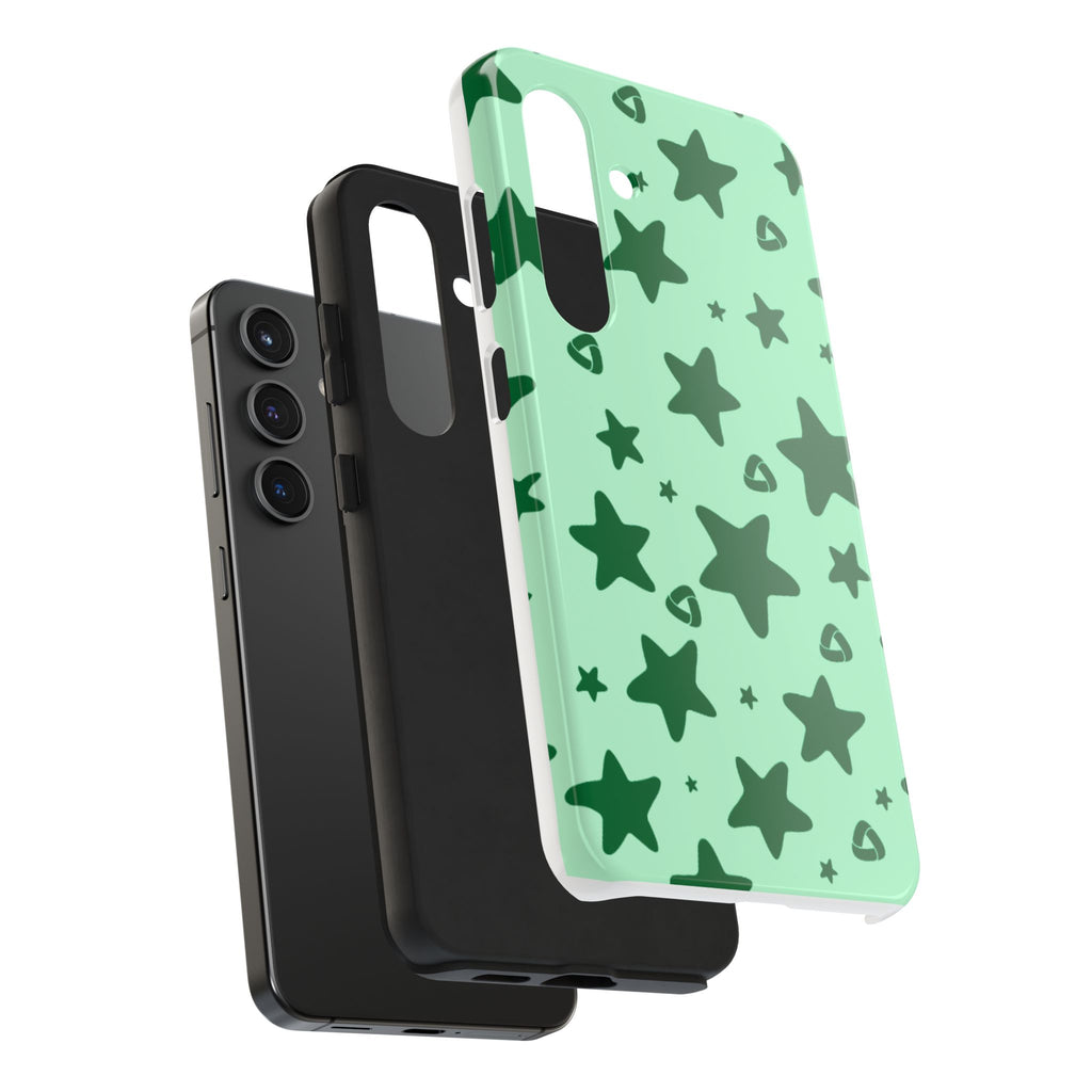 Green Star Pattern Tough Phone Case — Protective Mint & Dark-Green Star Design