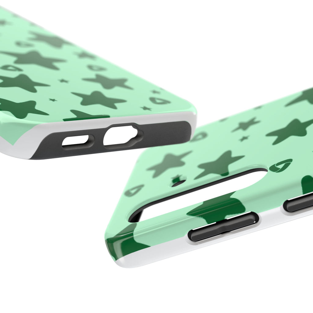 Green Star Pattern Tough Phone Case — Protective Mint & Dark-Green Star Design