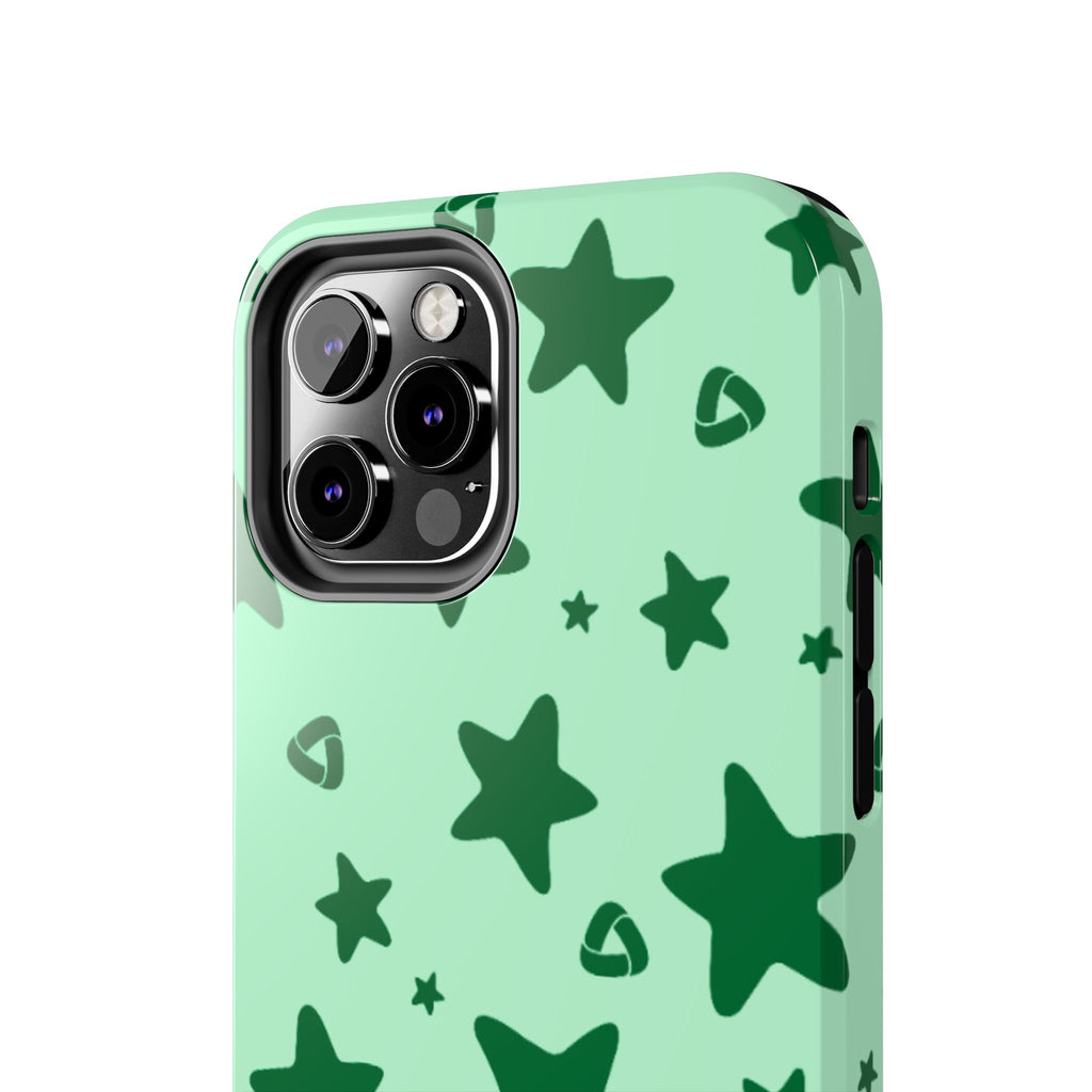 Green Star Pattern Tough Phone Case — Protective Mint & Dark-Green Star Design