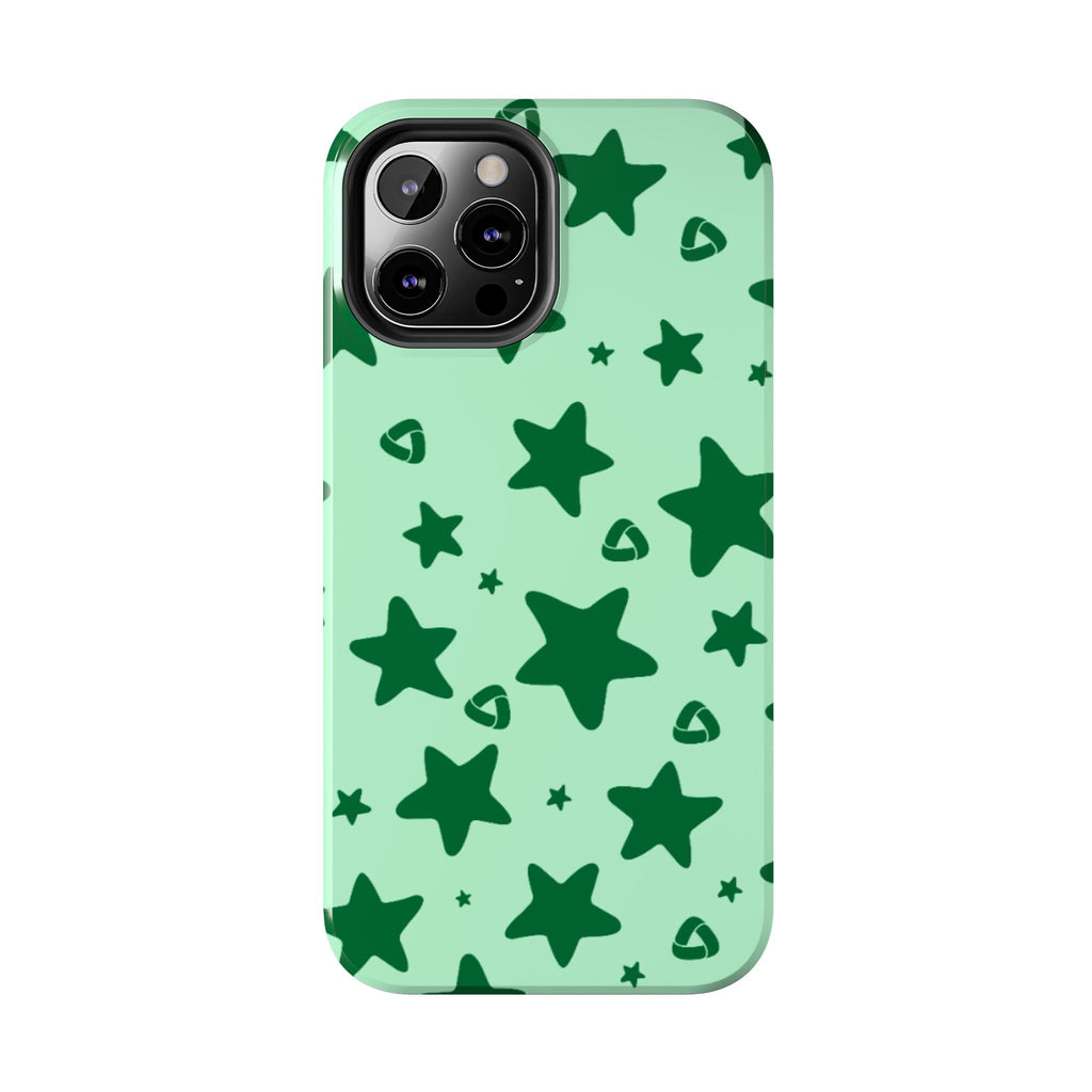 Green Star Pattern Tough Phone Case — Protective Mint & Dark-Green Star Design