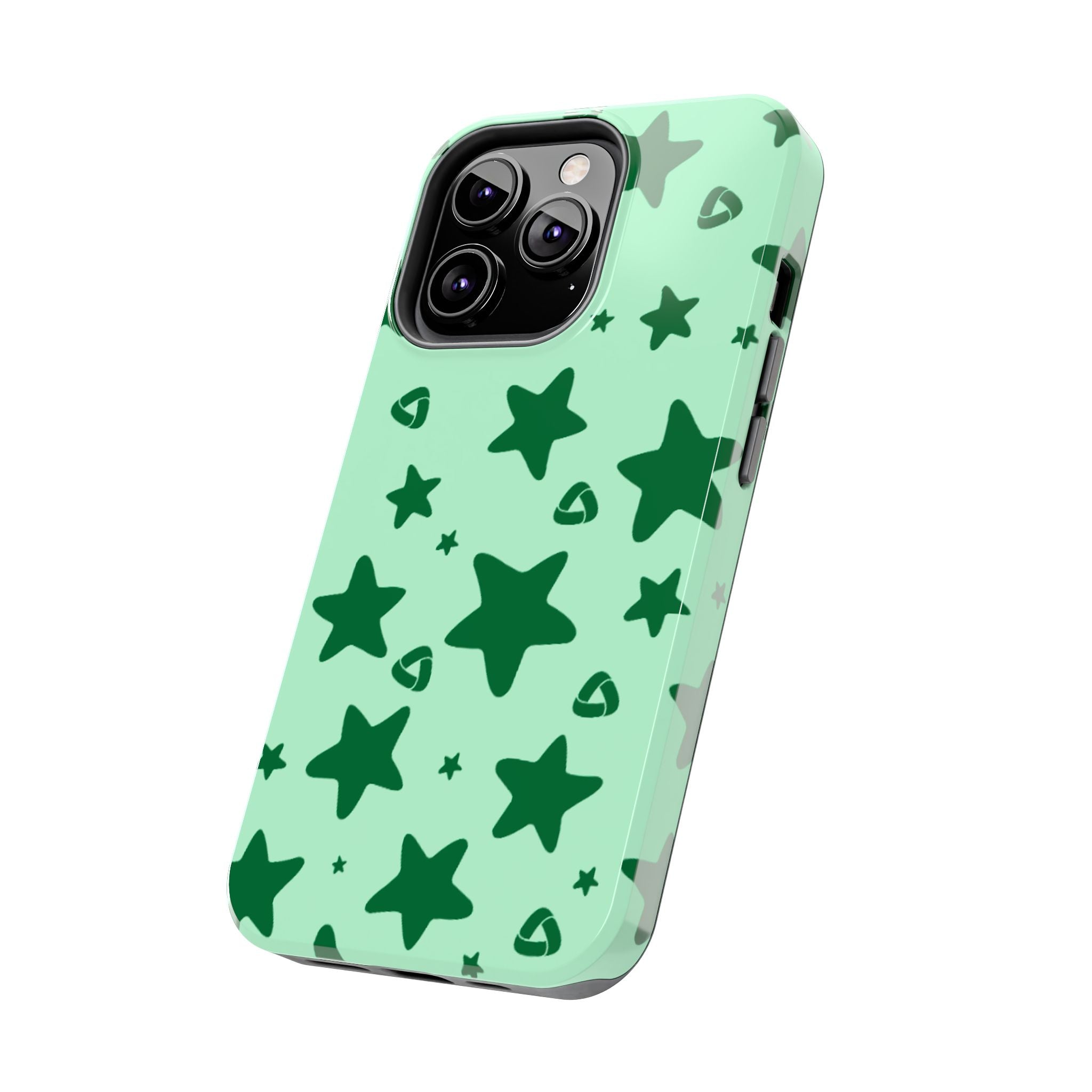Green Star Pattern Tough Phone Case — Protective Mint & Dark-Green Star Design