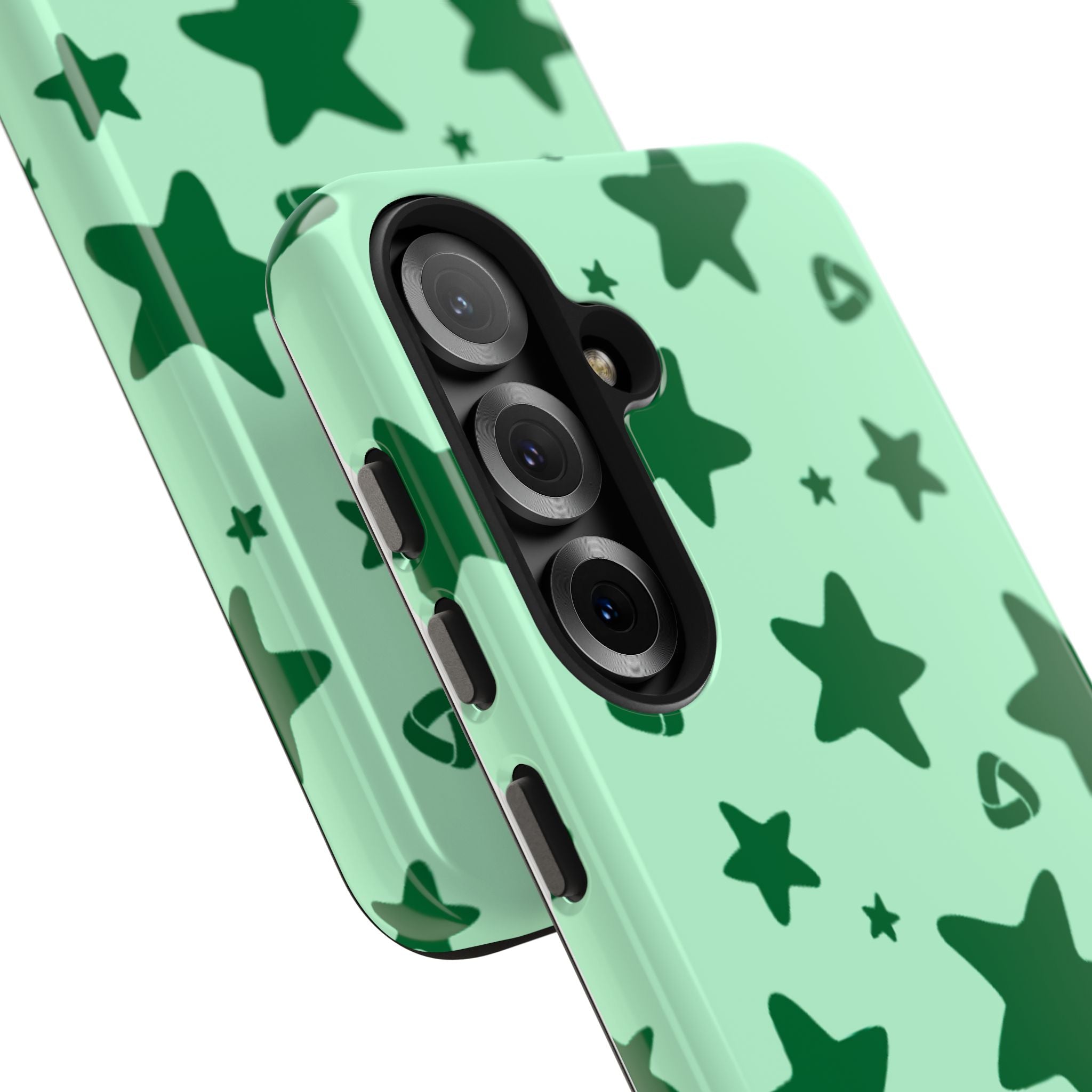 Green Star Pattern Tough Phone Case — Protective Mint & Dark-Green Star Design