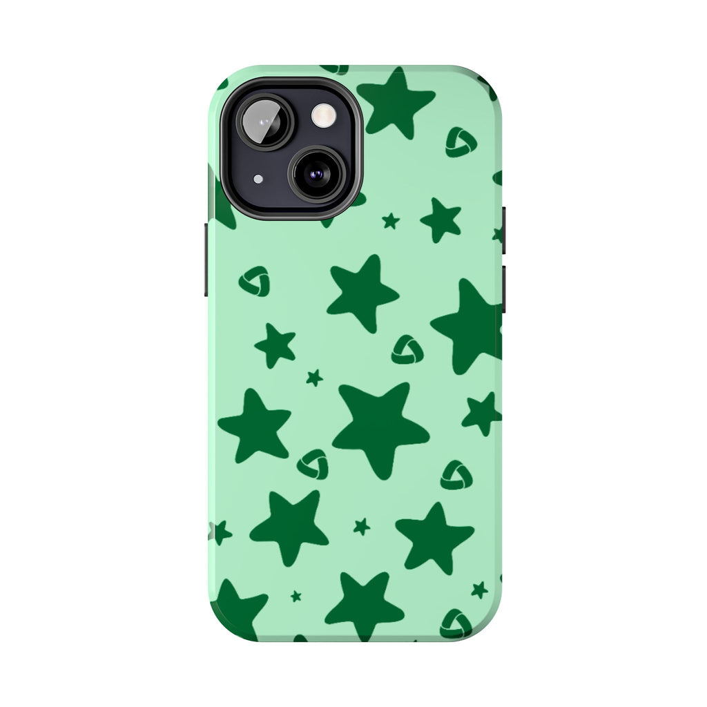 Green Star Pattern Tough Phone Case — Protective Mint & Dark-Green Star Design