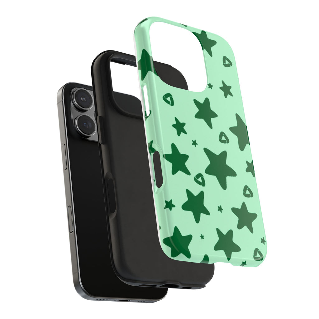 Green Star Pattern Tough Phone Case — Protective Mint & Dark-Green Star Design
