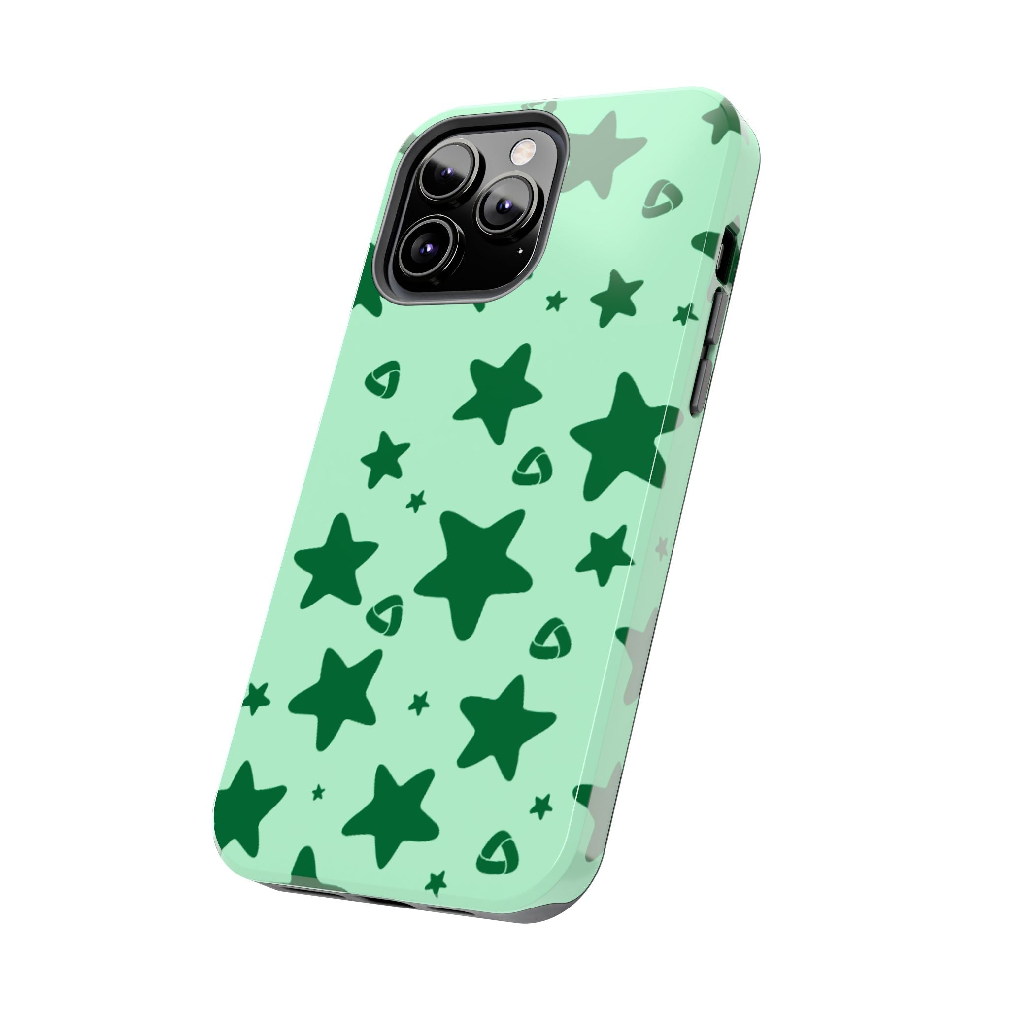 Green Star Pattern Tough Phone Case — Protective Mint & Dark-Green Star Design