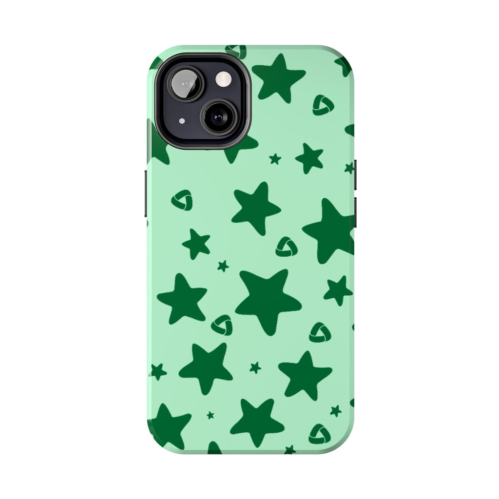 Green Star Pattern Tough Phone Case — Protective Mint & Dark-Green Star Design