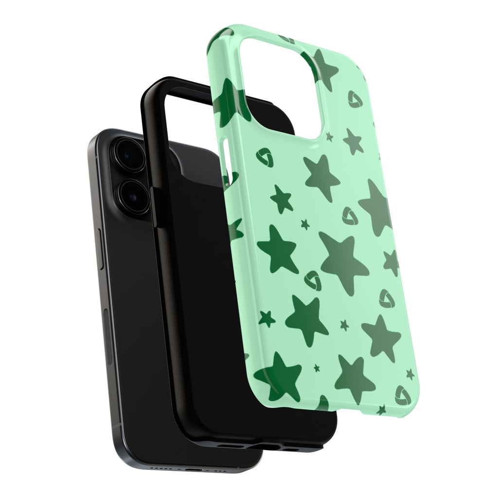 Green Star Pattern Tough Phone Case — Protective Mint & Dark-Green Star Design