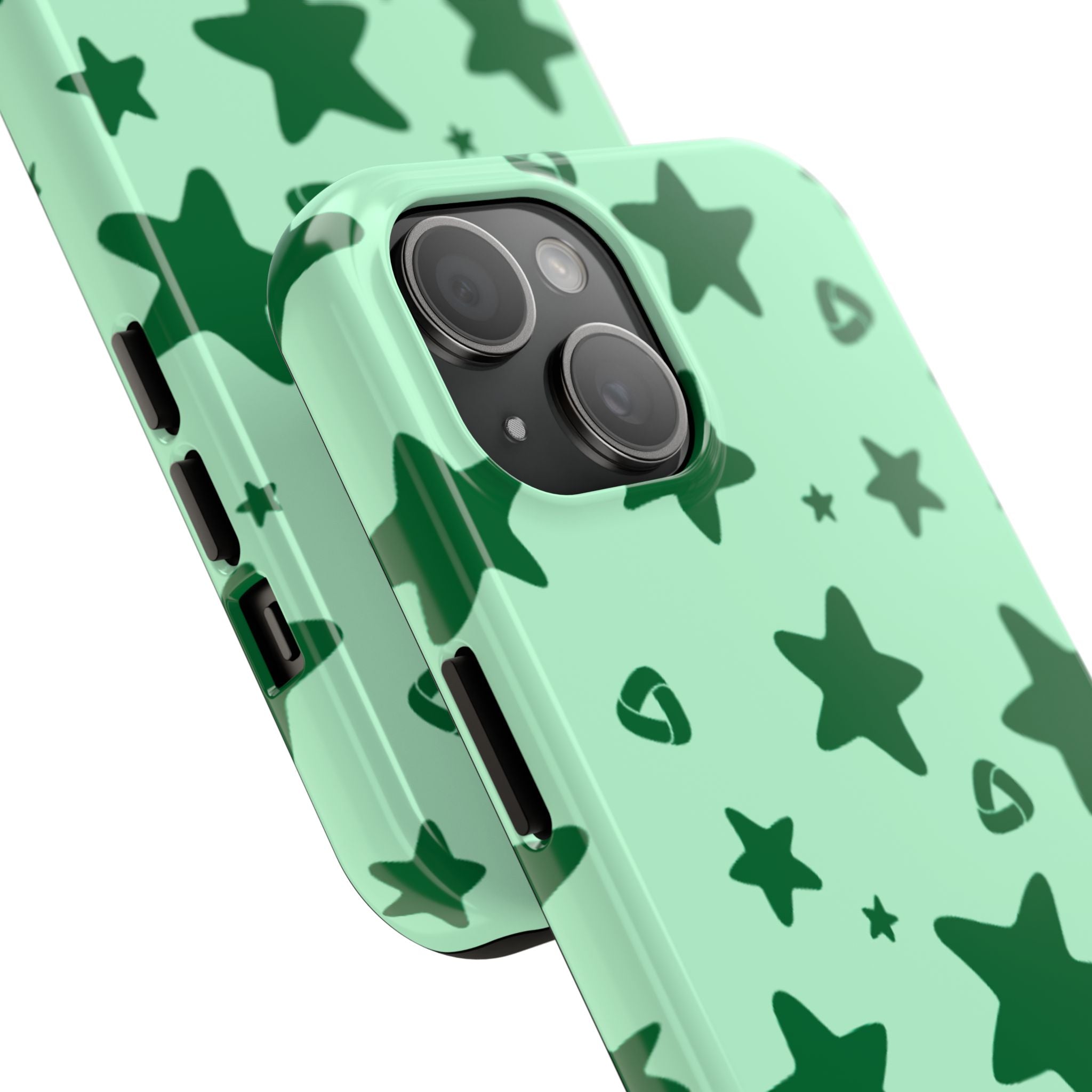 Green Star Pattern Tough Phone Case — Protective Mint & Dark-Green Star Design