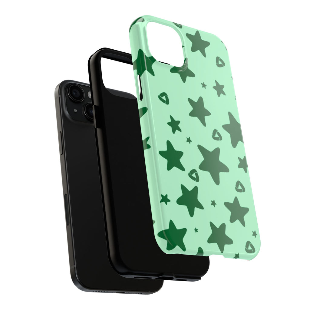 Green Star Pattern Tough Phone Case — Protective Mint & Dark-Green Star Design