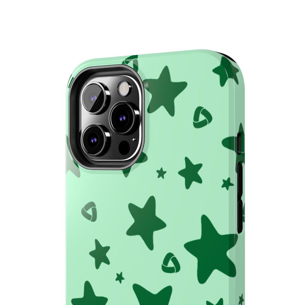 Green Star Pattern Tough Phone Case — Protective Mint & Dark-Green Star Design