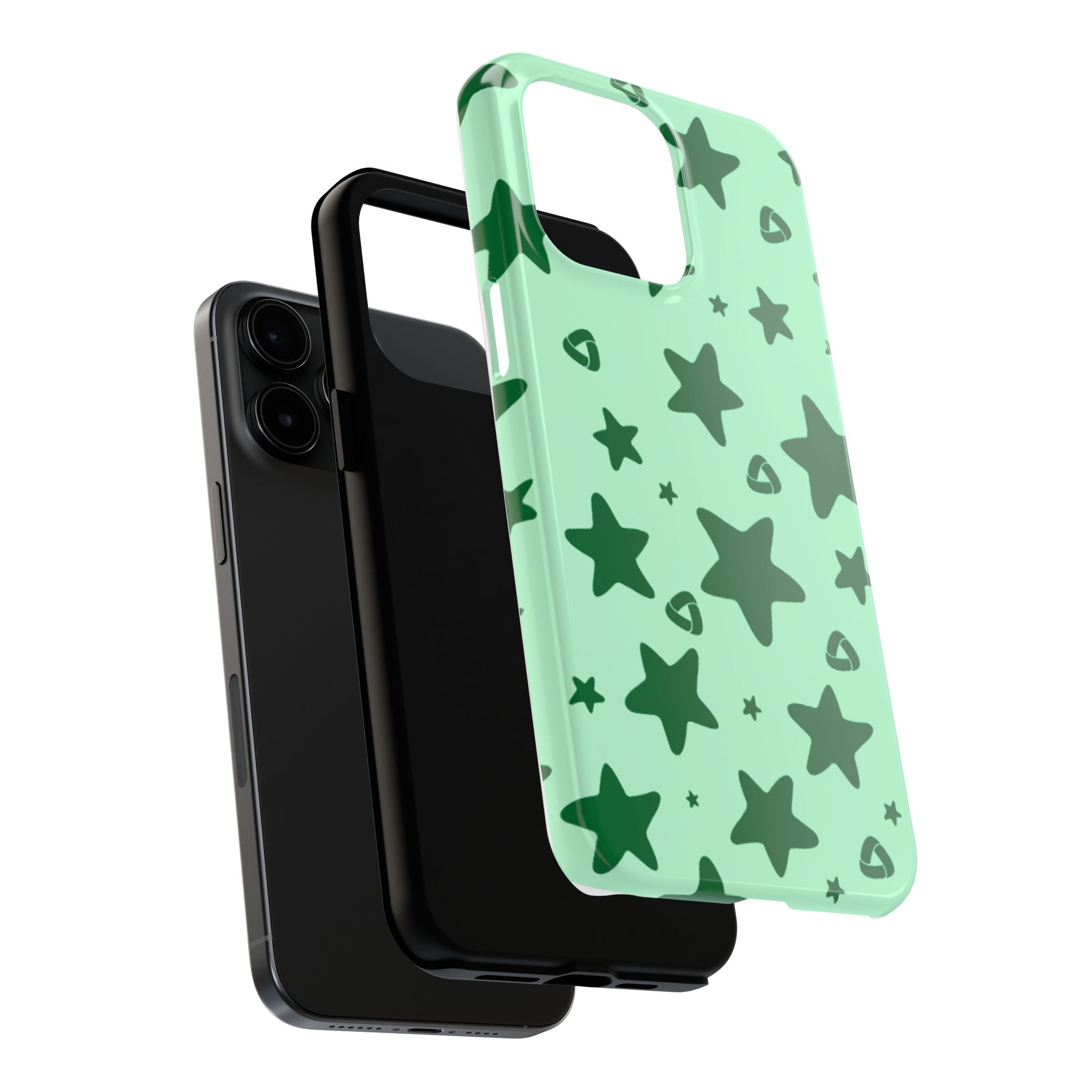 Green Star Pattern Tough Phone Case — Protective Mint & Dark-Green Star Design