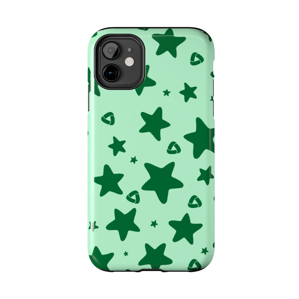 Green Star Pattern Tough Phone Case — Protective Mint & Dark-Green Star Design