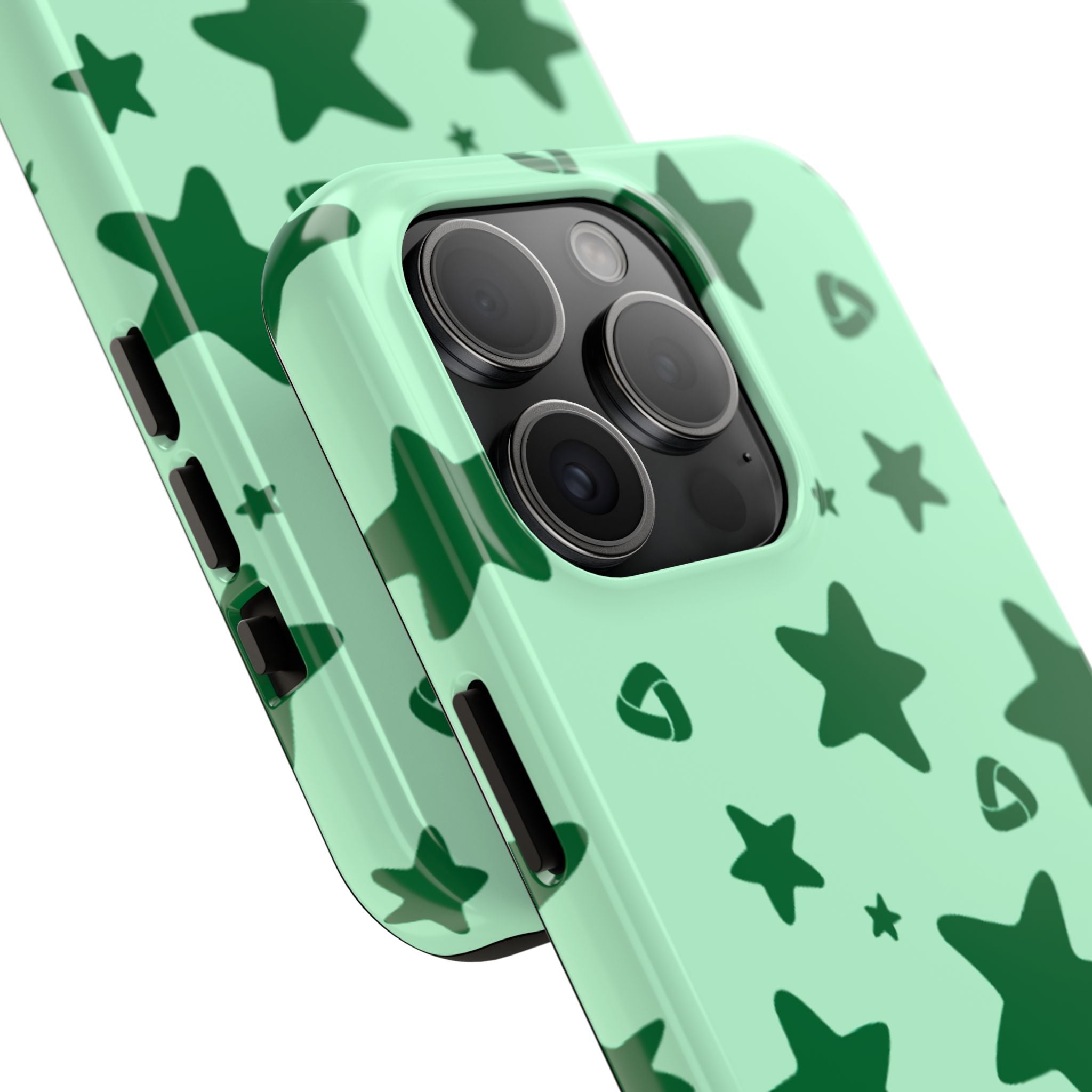 Green Star Pattern Tough Phone Case — Protective Mint & Dark-Green Star Design
