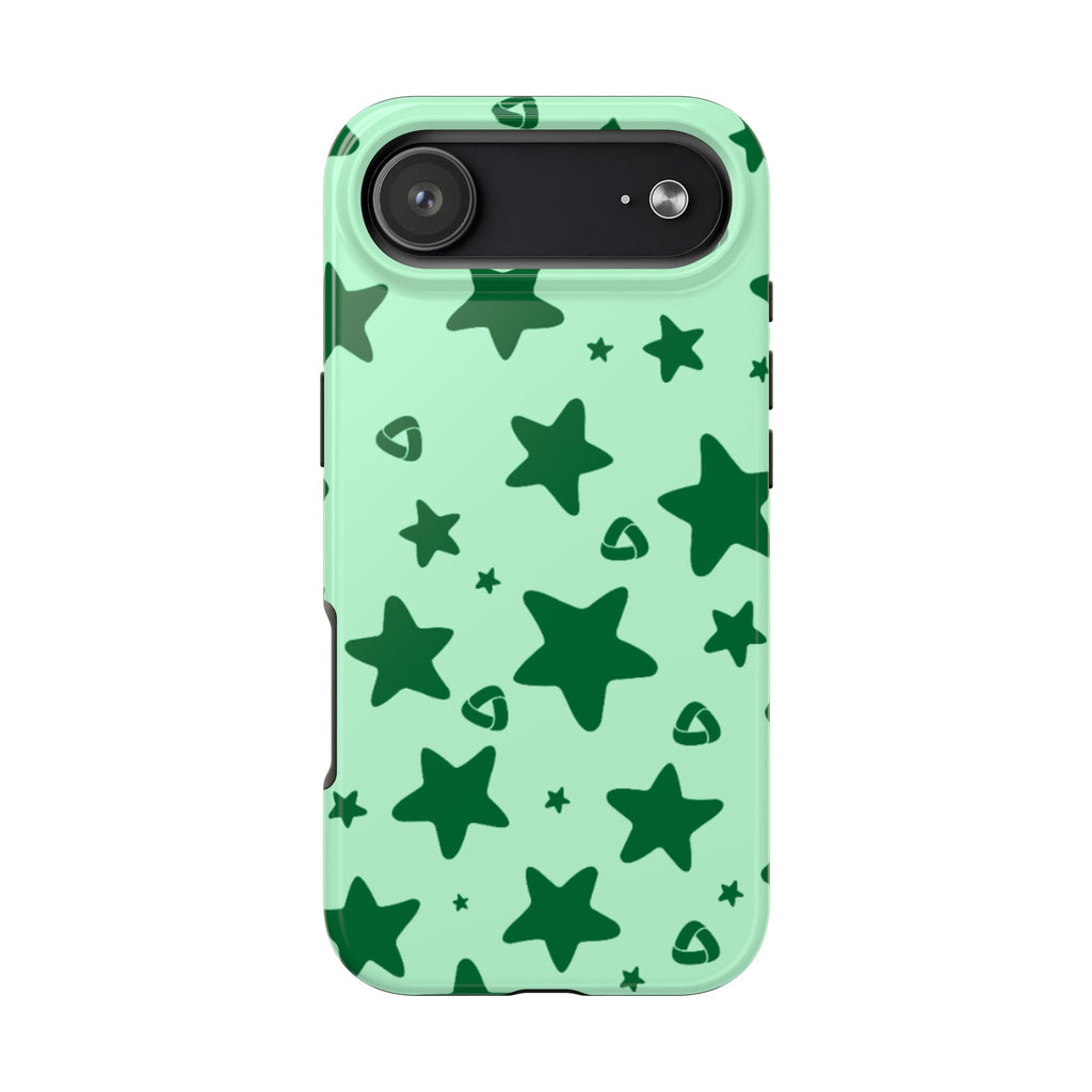 Green Star Pattern Tough Phone Case — Protective Mint & Dark-Green Star Design