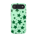 Green Star Pattern Tough Phone Case — Protective Mint & Dark-Green Star Design