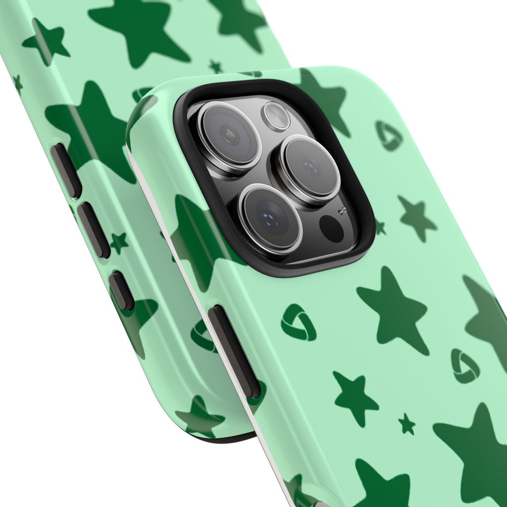 Green Star Pattern Tough Phone Case — Protective Mint & Dark-Green Star Design