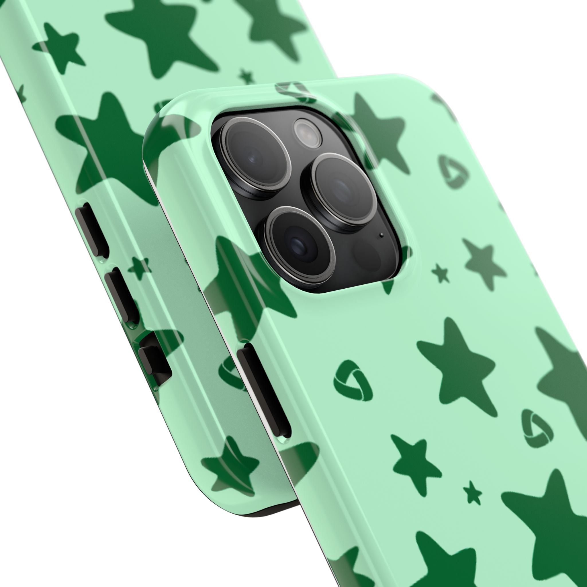Green Star Pattern Tough Phone Case — Protective Mint & Dark-Green Star Design