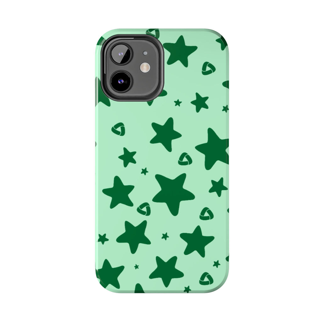 Green Star Pattern Tough Phone Case — Protective Mint & Dark-Green Star Design