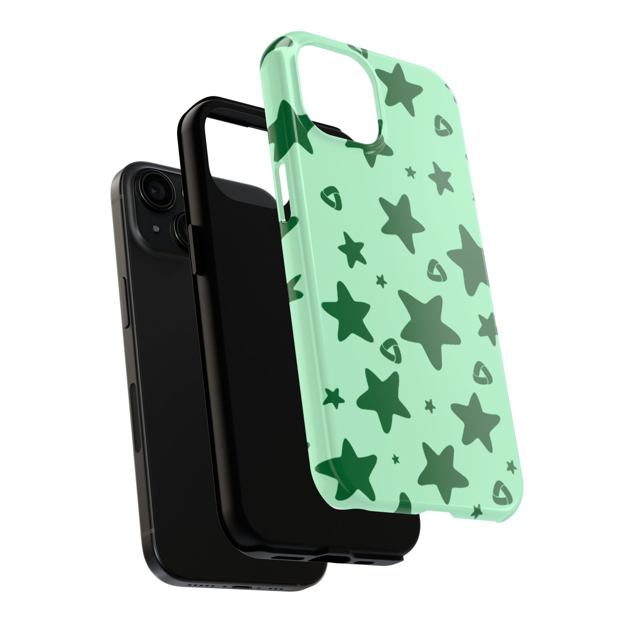 Green Star Pattern Tough Phone Case — Protective Mint & Dark-Green Star Design