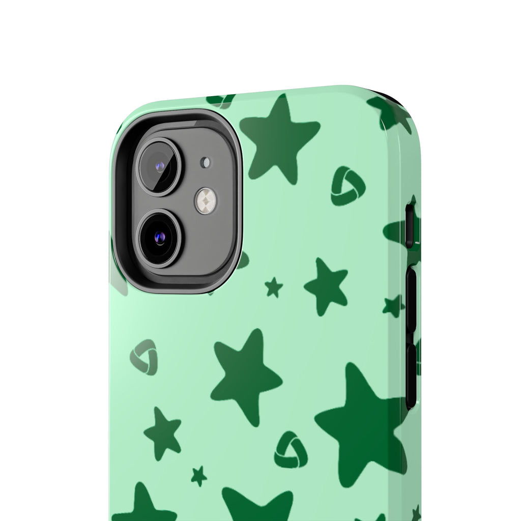 Green Star Pattern Tough Phone Case — Protective Mint & Dark-Green Star Design