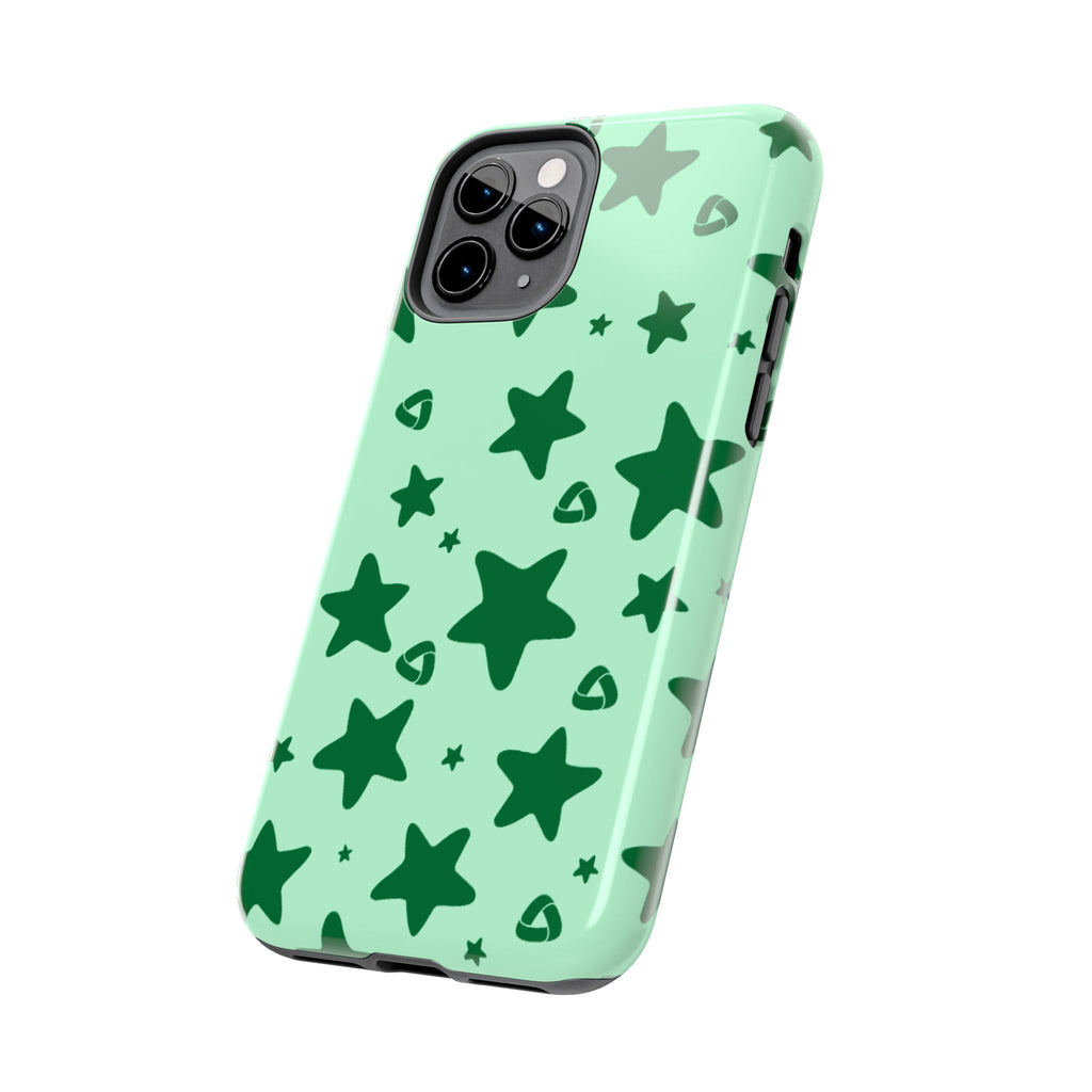 Green Star Pattern Tough Phone Case — Protective Mint & Dark-Green Star Design