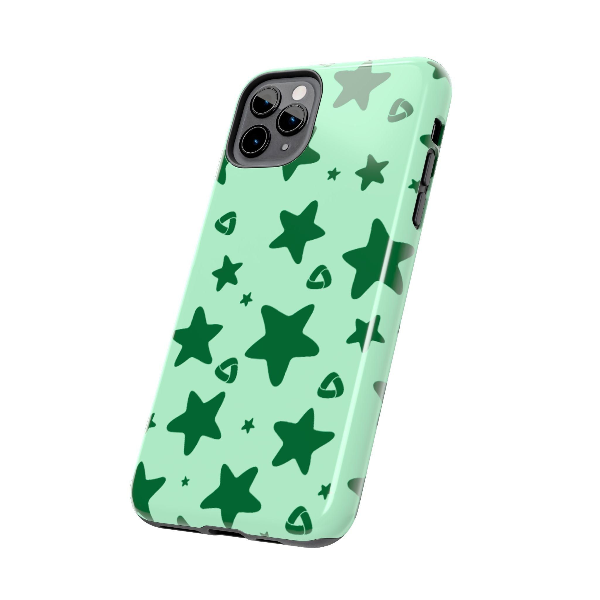Green Star Pattern Tough Phone Case — Protective Mint & Dark-Green Star Design