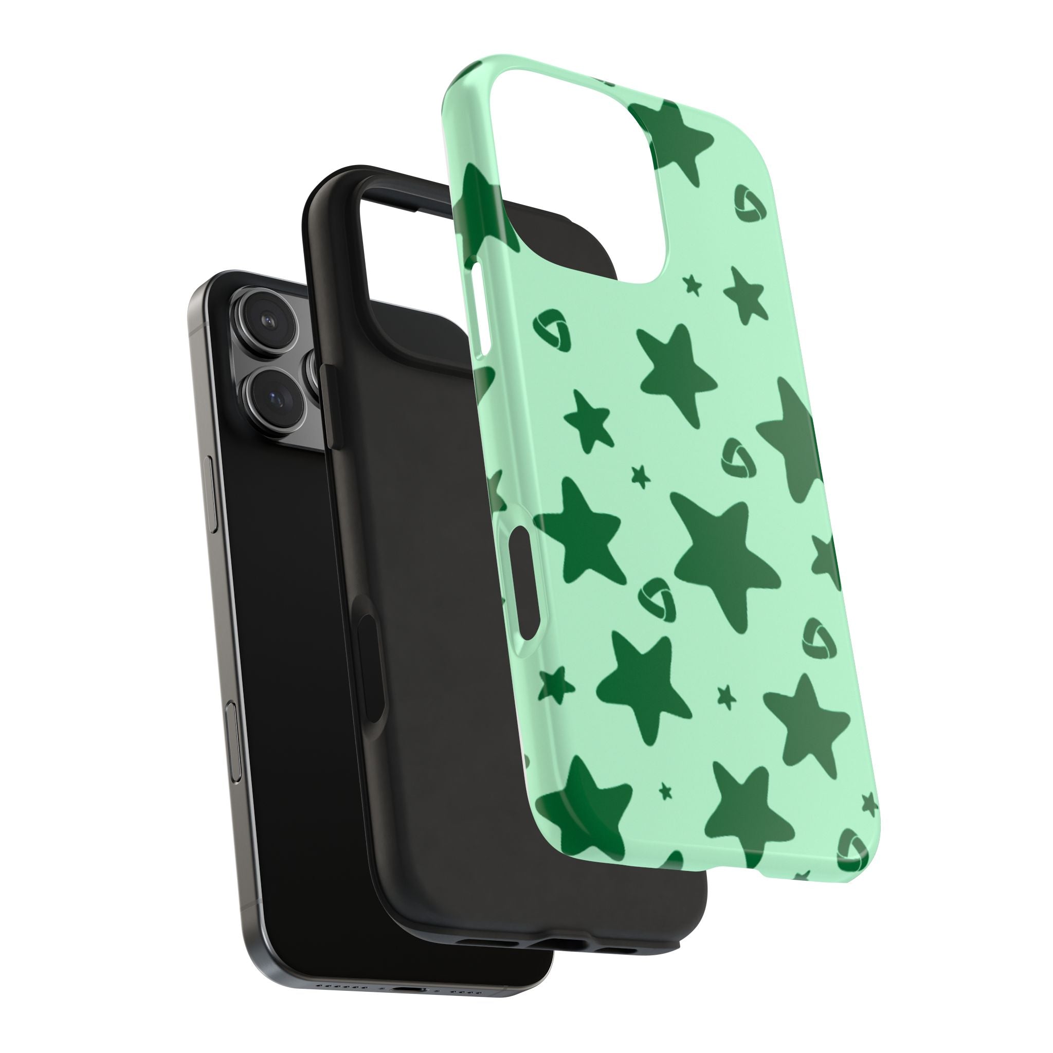 Green Star Pattern Tough Phone Case — Protective Mint & Dark-Green Star Design