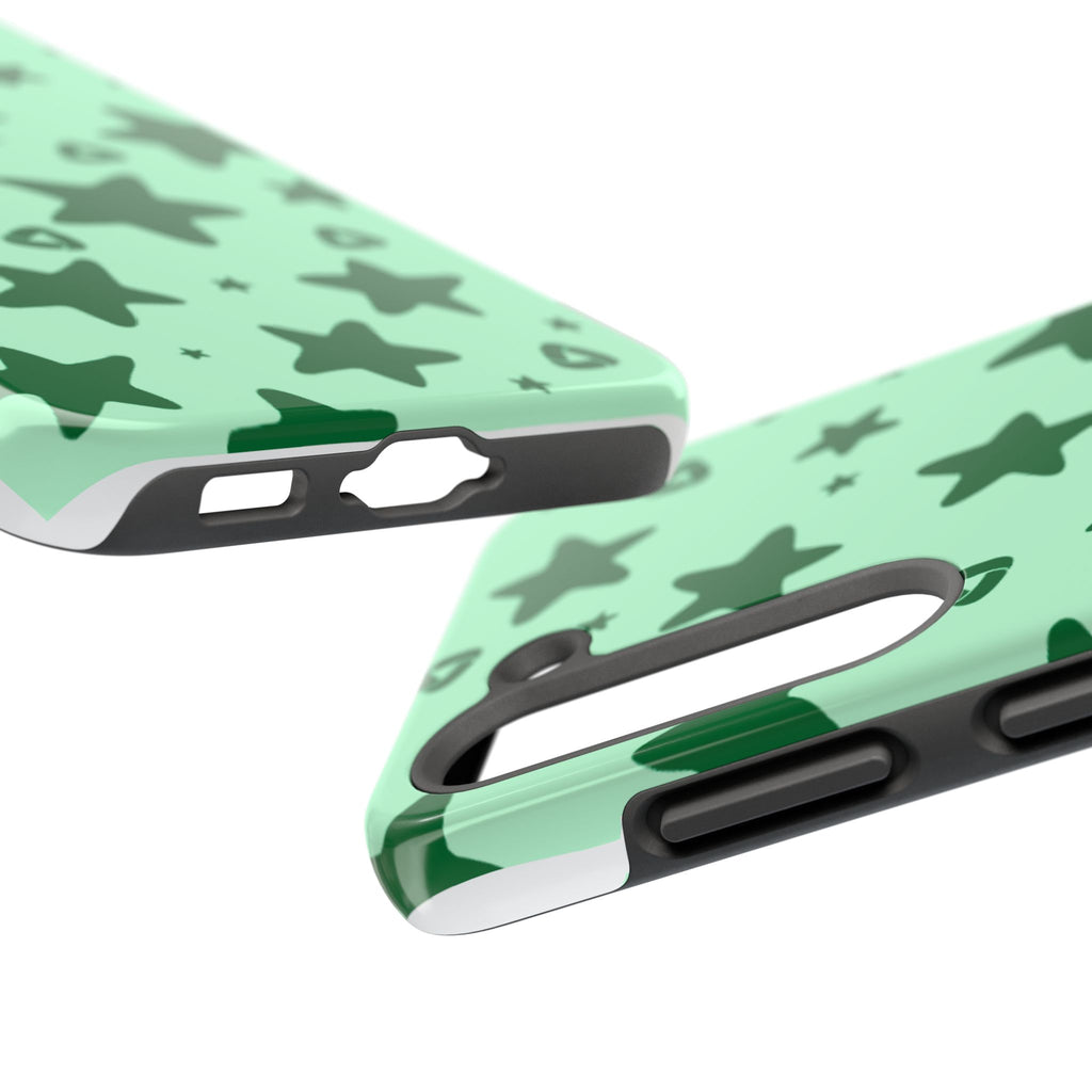 Green Star Pattern Tough Phone Case — Protective Mint & Dark-Green Star Design