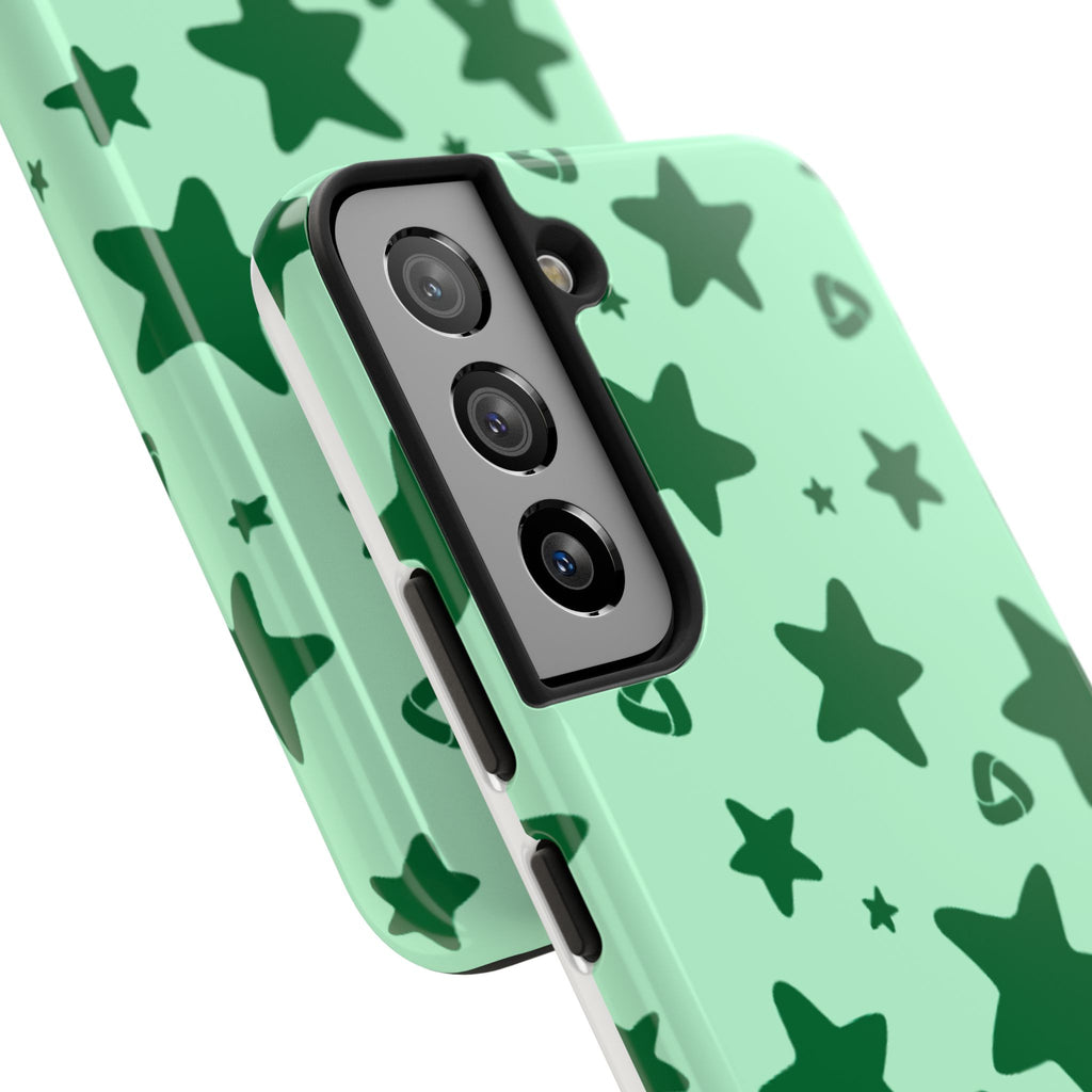 Green Star Pattern Tough Phone Case — Protective Mint & Dark-Green Star Design
