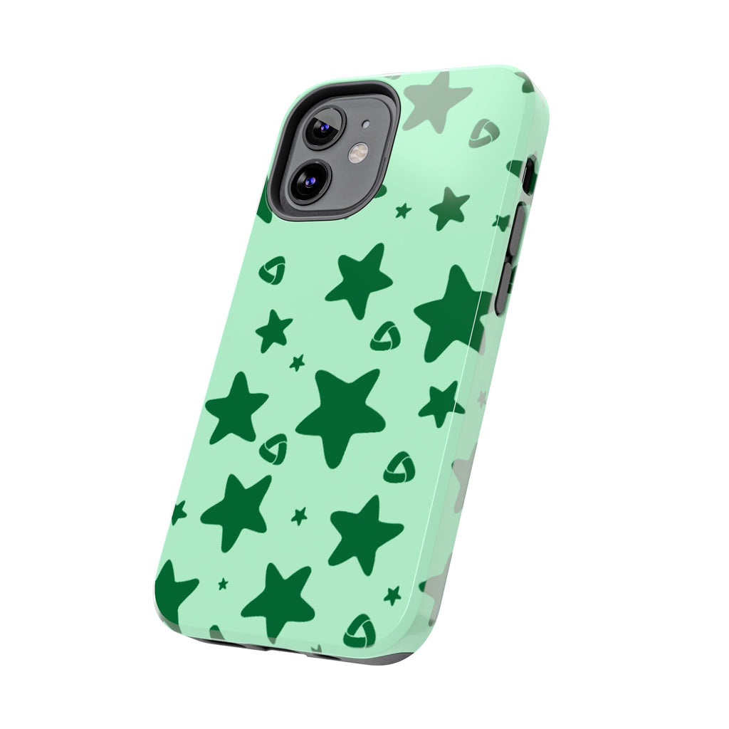 Green Star Pattern Tough Phone Case — Protective Mint & Dark-Green Star Design