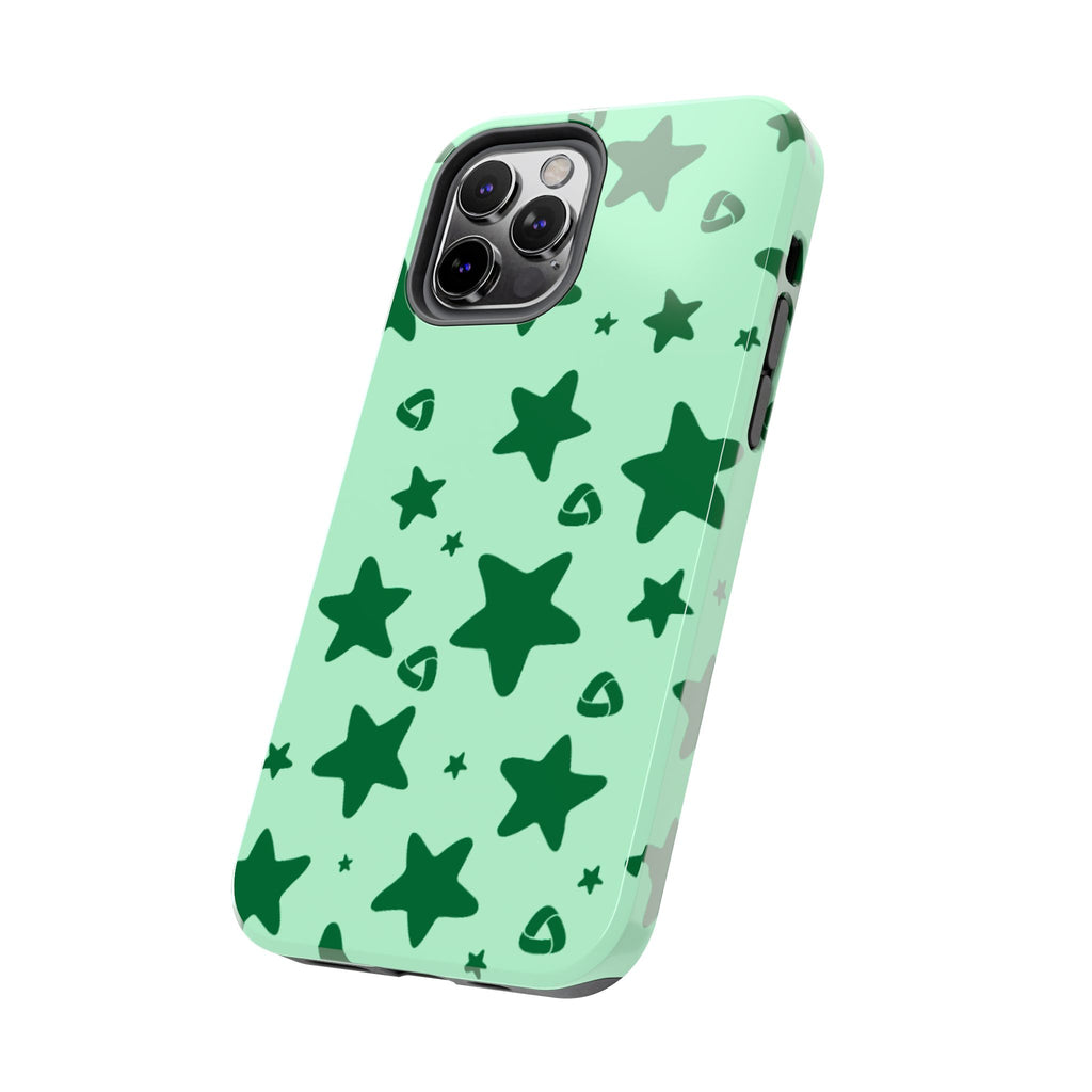 Green Star Pattern Tough Phone Case — Protective Mint & Dark-Green Star Design