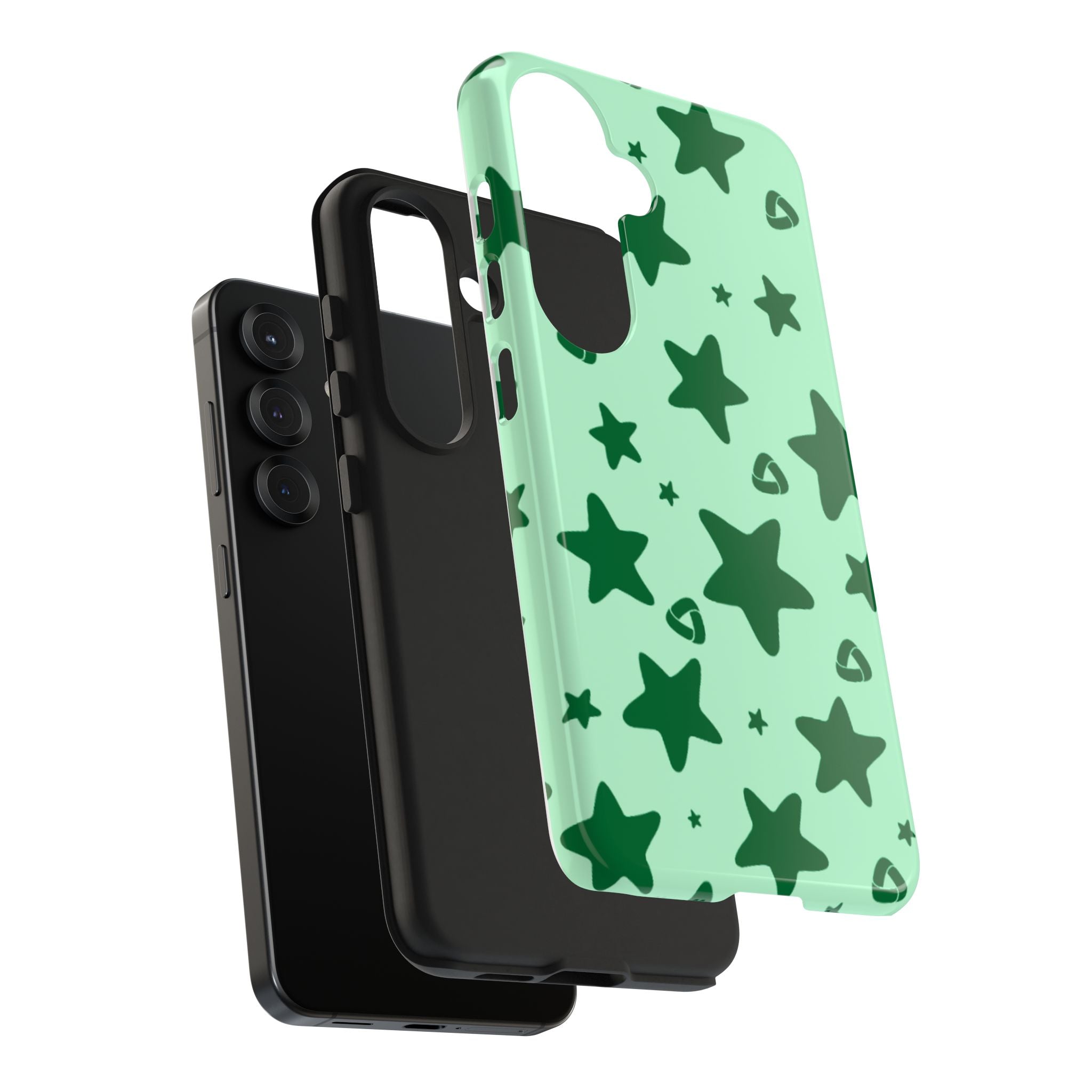 Green Star Pattern Tough Phone Case — Protective Mint & Dark-Green Star Design