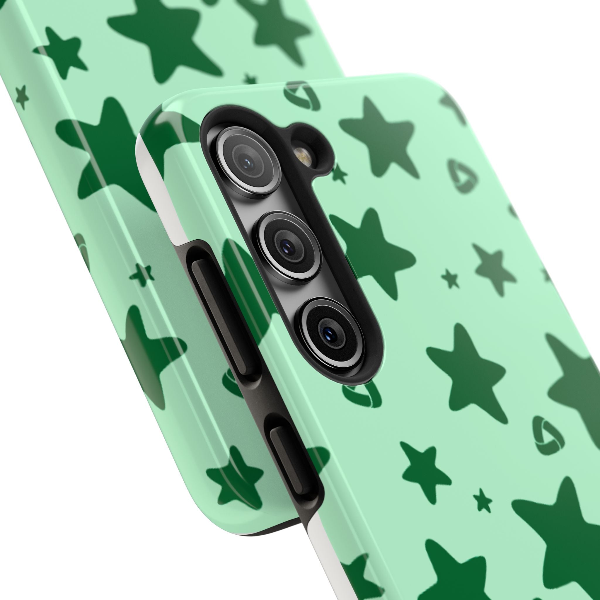 Green Star Pattern Tough Phone Case — Protective Mint & Dark-Green Star Design