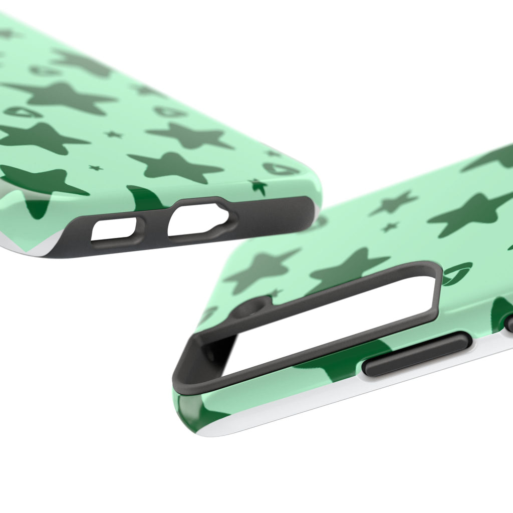 Green Star Pattern Tough Phone Case — Protective Mint & Dark-Green Star Design