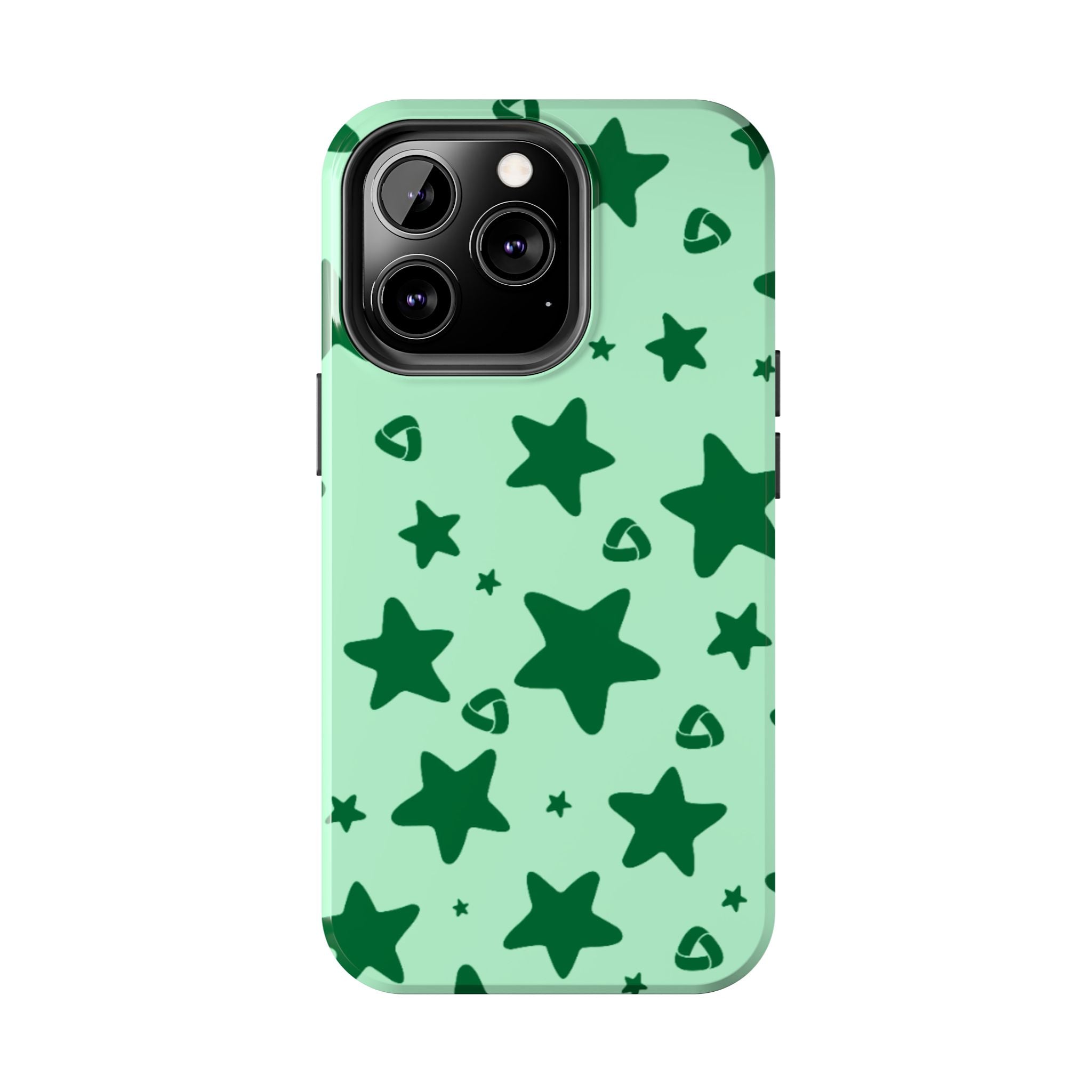 Green Star Pattern Tough Phone Case — Protective Mint & Dark-Green Star Design