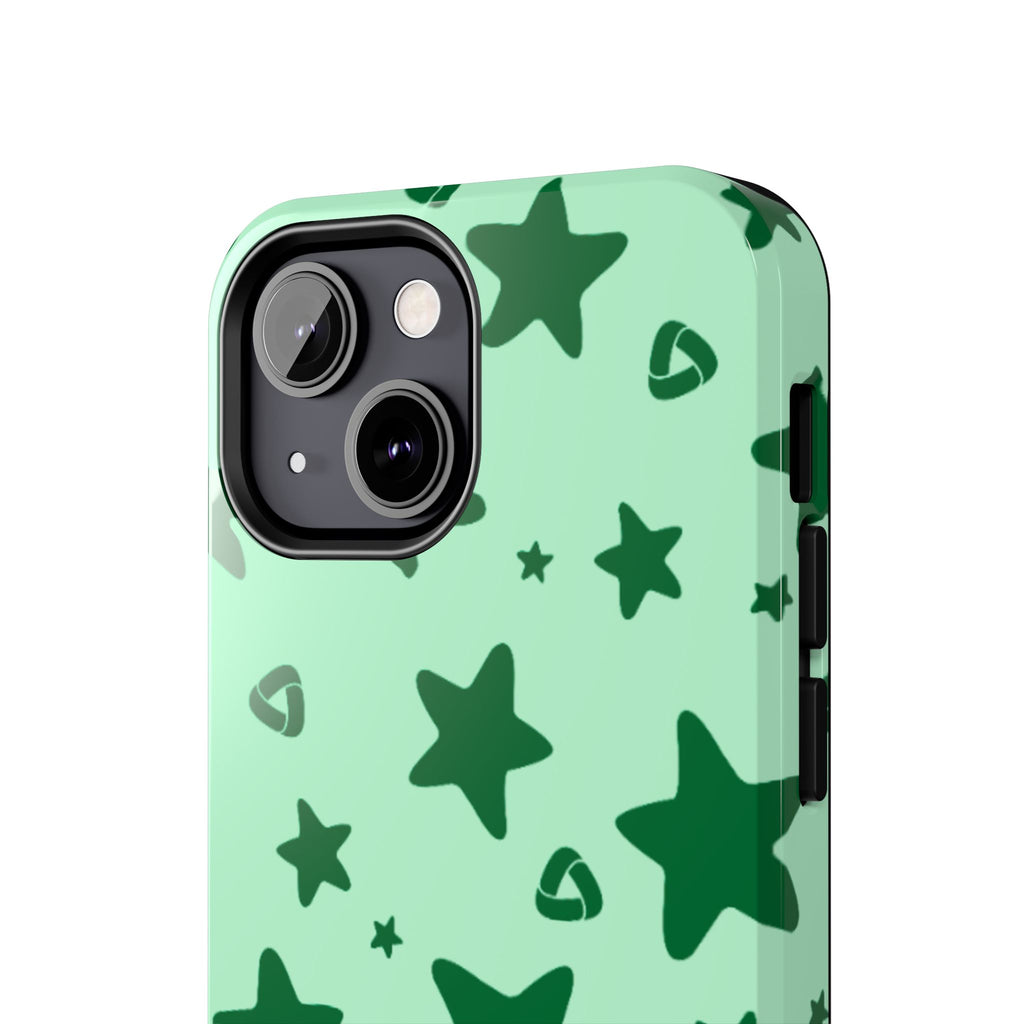 Green Star Pattern Tough Phone Case — Protective Mint & Dark-Green Star Design