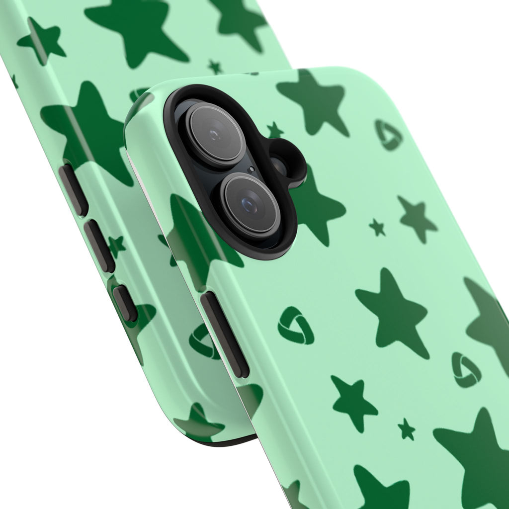 Green Star Pattern Tough Phone Case — Protective Mint & Dark-Green Star Design