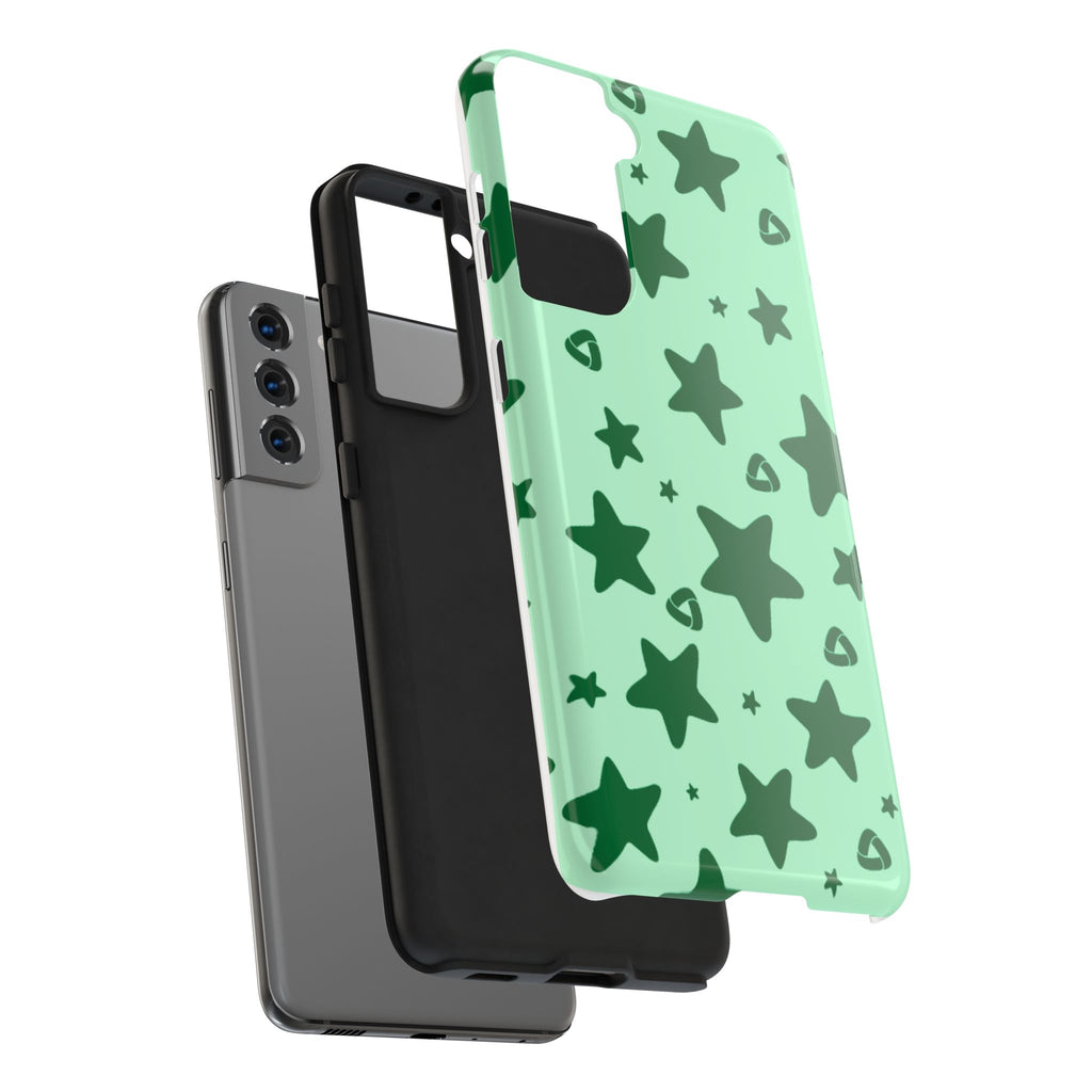 Green Star Pattern Tough Phone Case — Protective Mint & Dark-Green Star Design