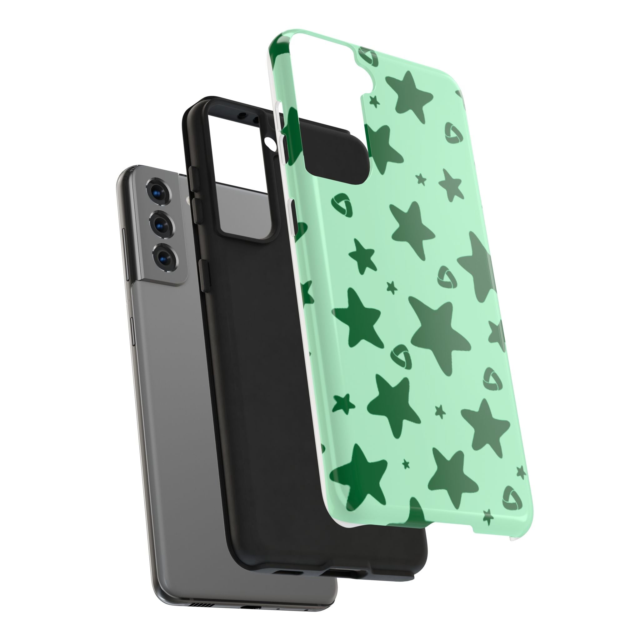 Green Star Pattern Tough Phone Case — Protective Mint & Dark-Green Star Design