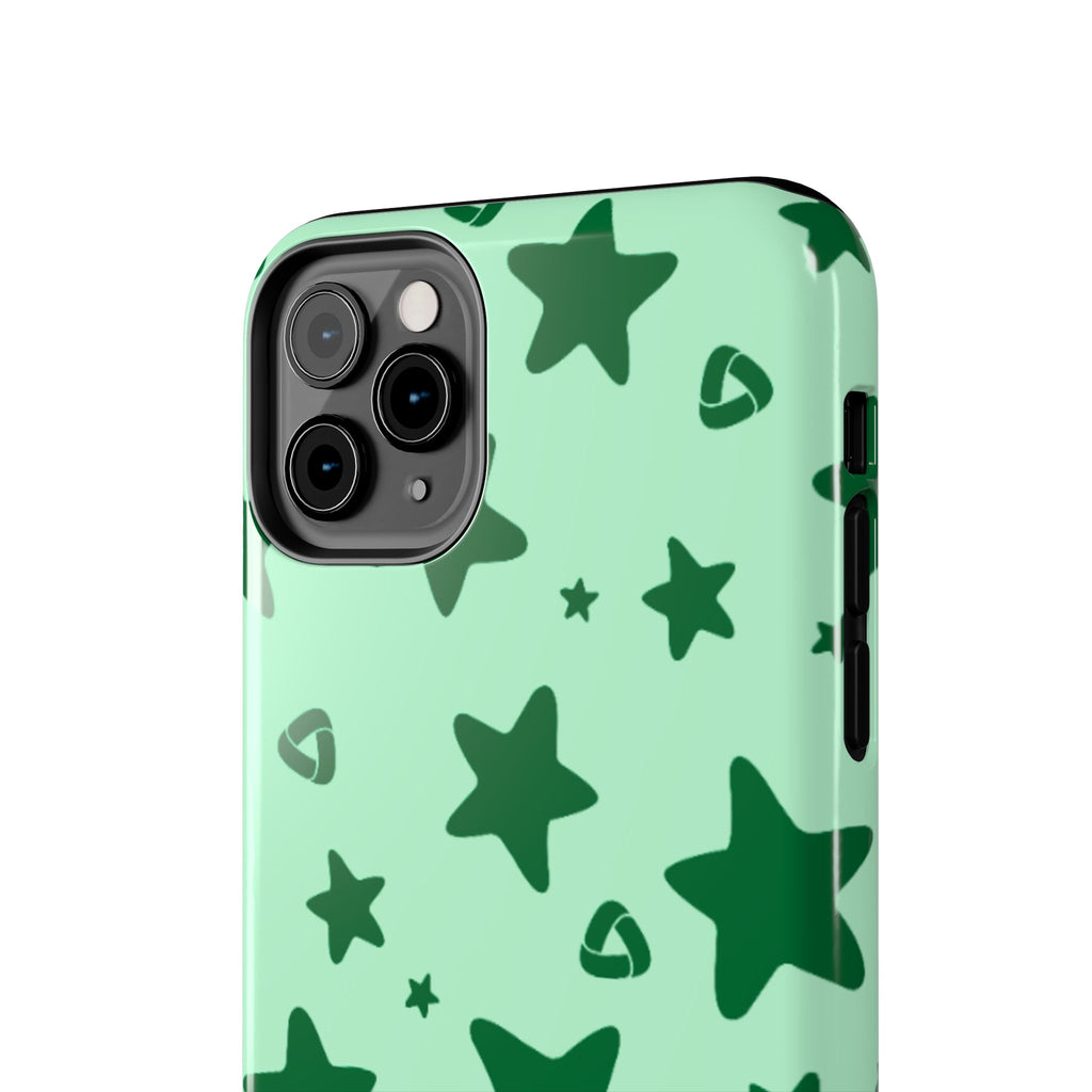 Green Star Pattern Tough Phone Case — Protective Mint & Dark-Green Star Design